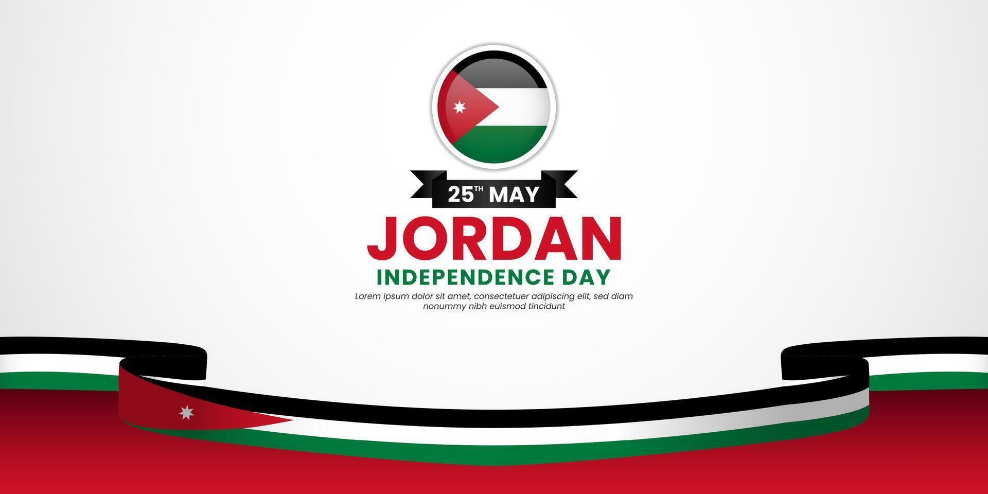 Jordan waving ribbon flag for National day background. Template for independence day banner vector