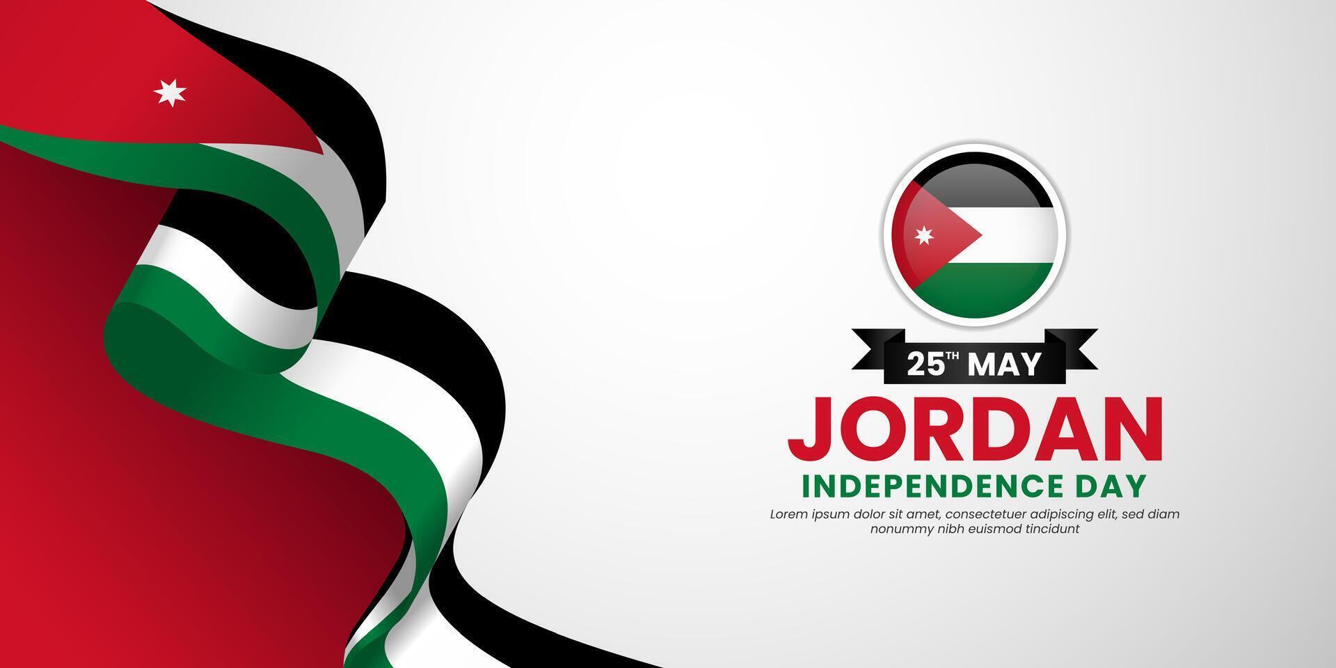 Jordan independence day banner background 25th of May design with realistic waving flag vector