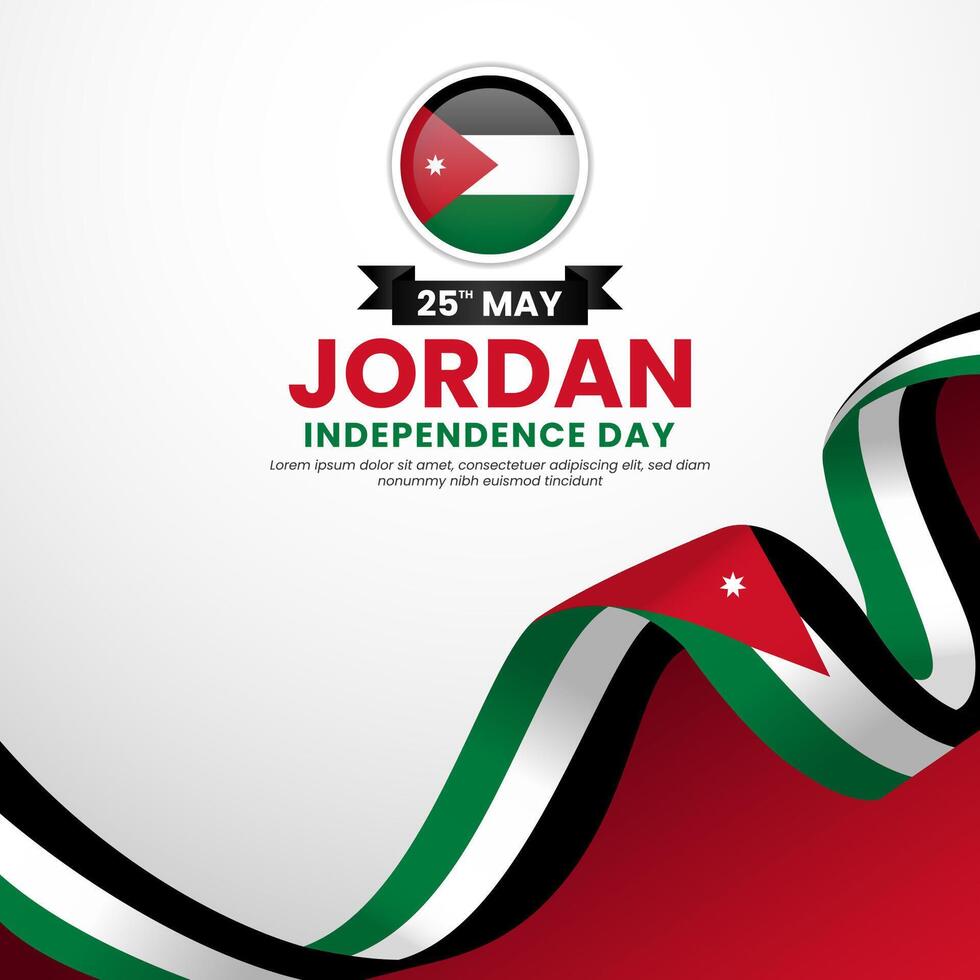 Jordan independence day Square background with waving flag illustration vector