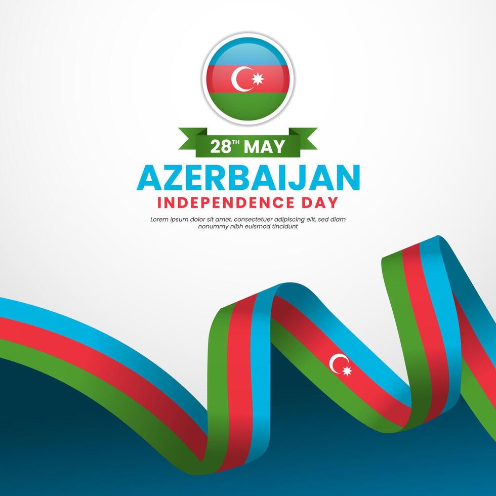 Azerbaijan independence day greeting card, banner background with realistic 3D National flag vector