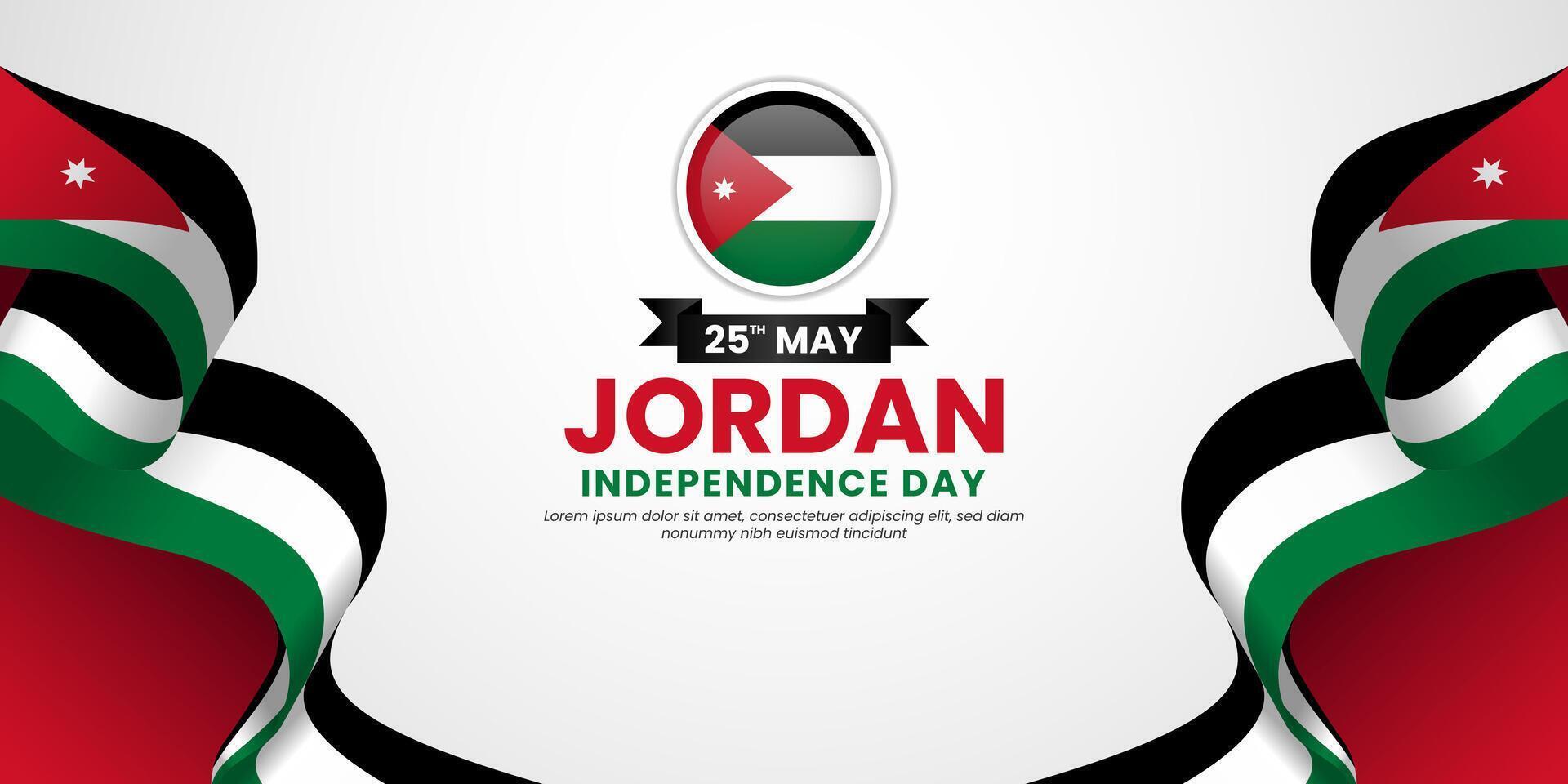 Jordan waving ribbon flag for National day background. Template for independence day banner design vector
