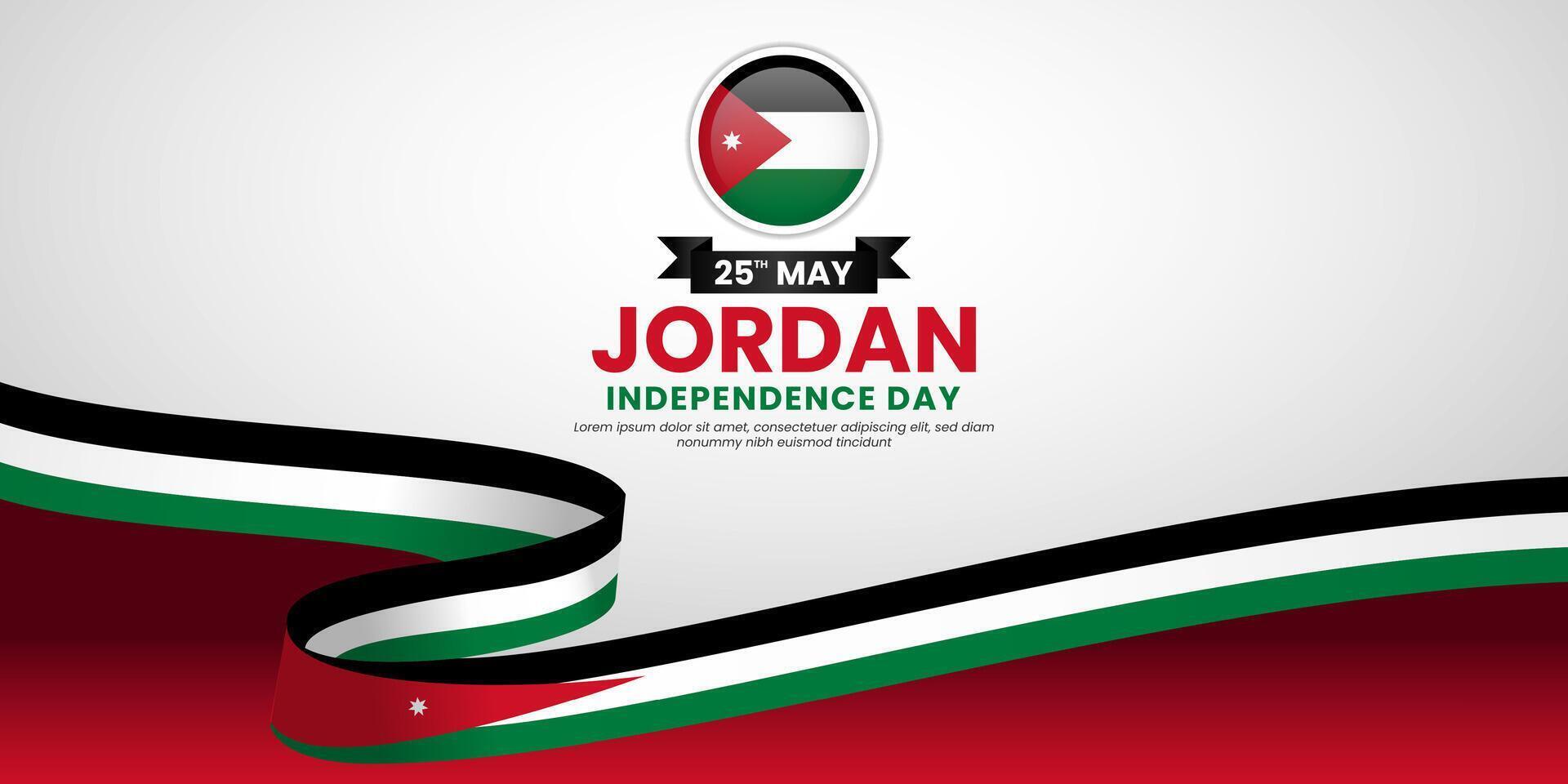 Jordan waving ribbon flag for National day background. Template for independence day design vector