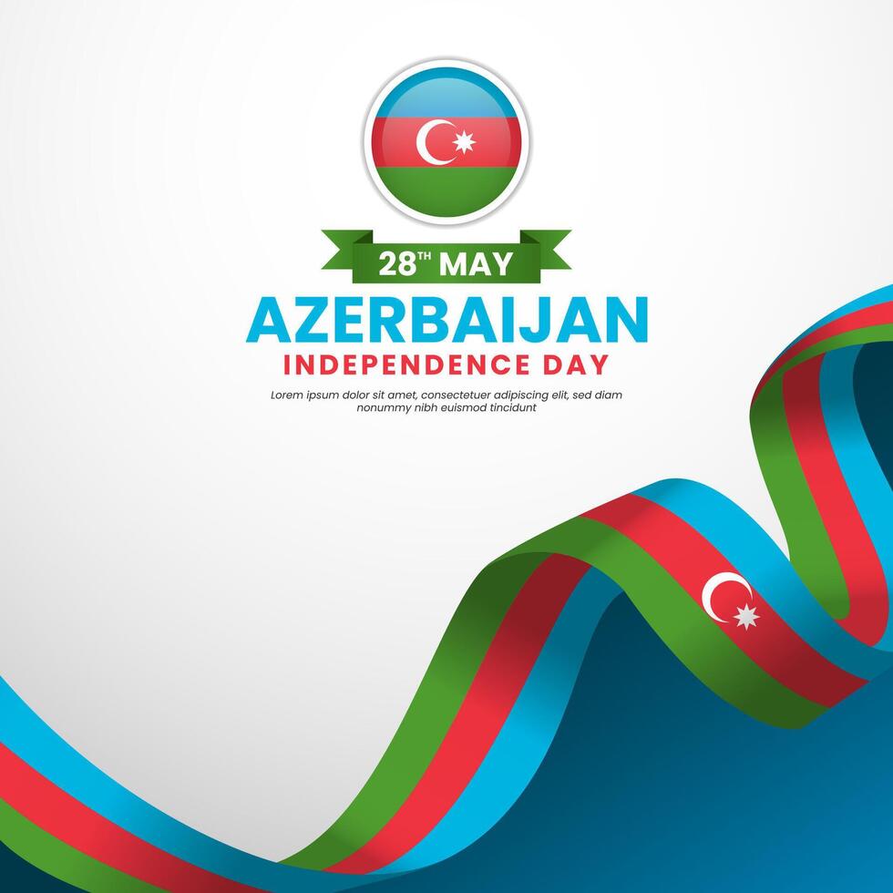 Azerbaijan independence day greeting card, square banner background with National flag vector