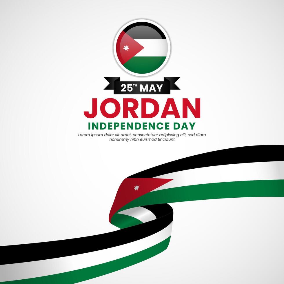 Jordan independence day Square banner with waving flag illustration vector
