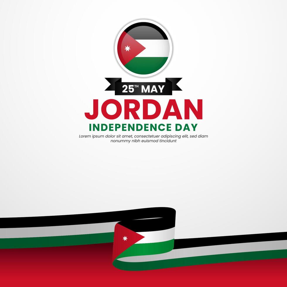 Jordan independence day greeting card, square background with realistic 3D National flag vector