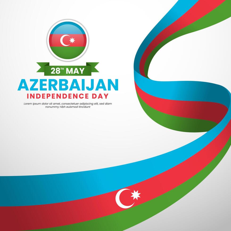 Azerbaijan independence day greeting card, square banner background with realistic 3D National flag vector