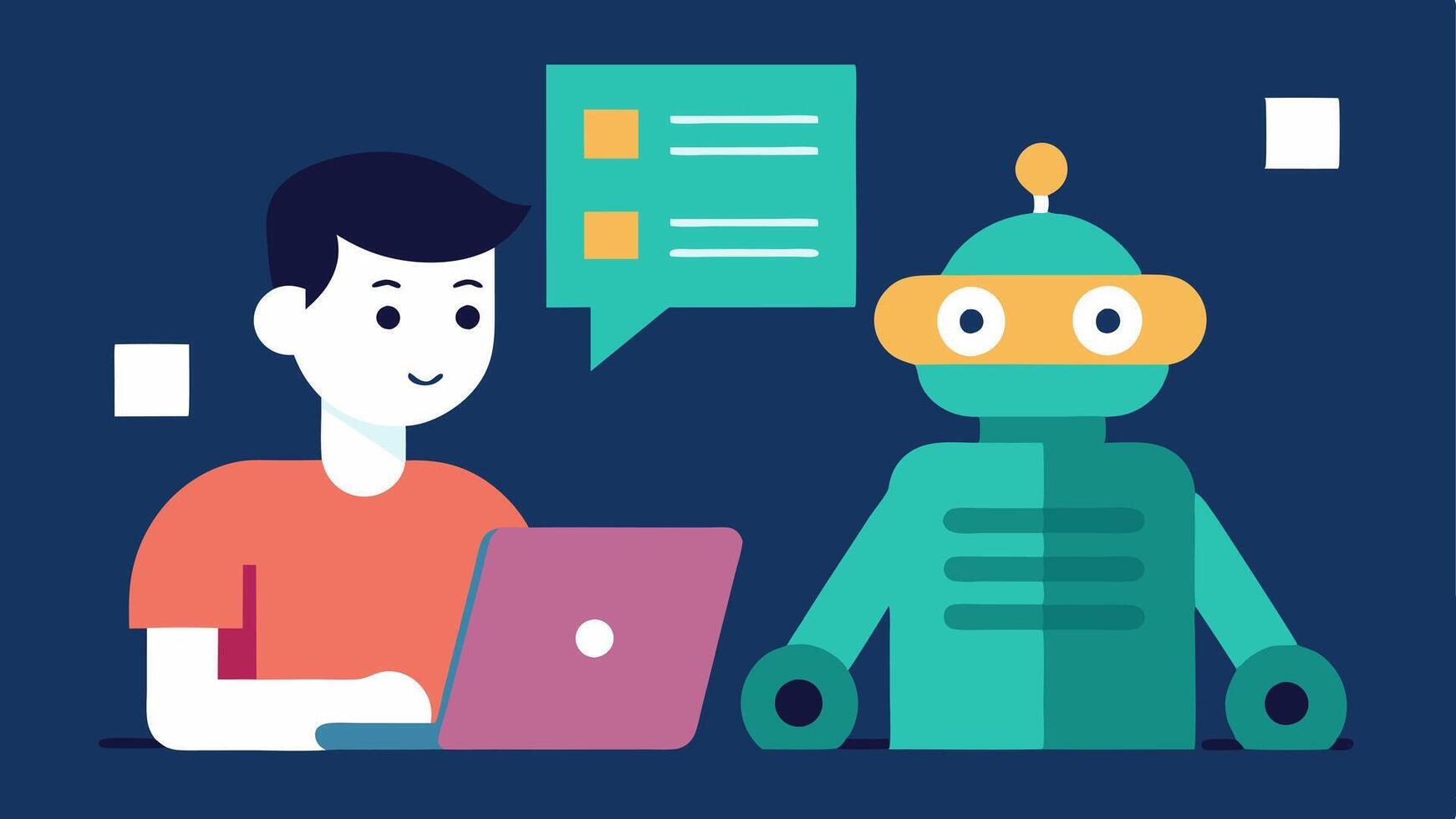 aprendizaje desde ejemplos un programador sentado siguiente a un ai robot estudiando un colección de Mejores prácticas código ejemplos juntos indicando un aprendizaje intercambio.. vector