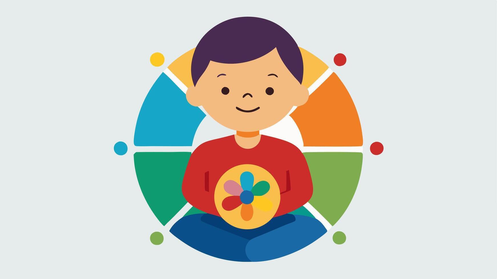 Color Your Feelings A child coloring a mandala with various colors. Each color represents a different emotion emphasizing creativity as a form of emotional expression and. vector