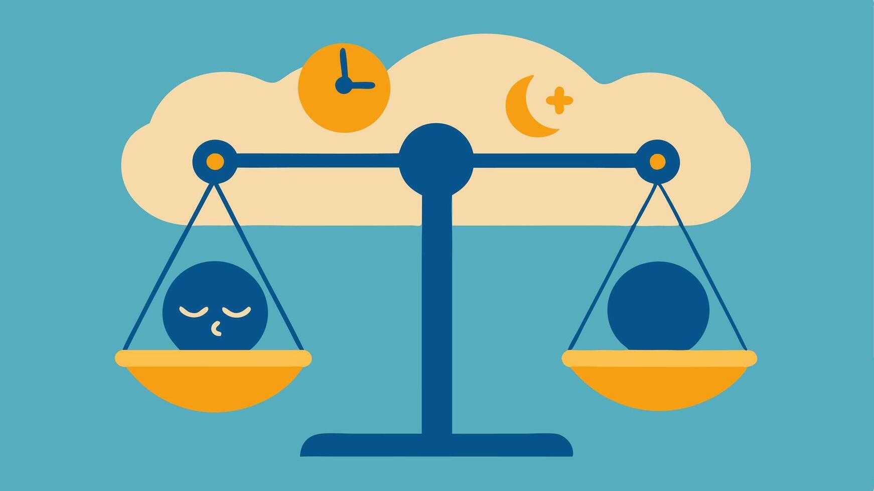 Balance Scale A scale with a sleeping figure on one side and a brain on the other showcasing the balance between sleep quality and mental health.. vector
