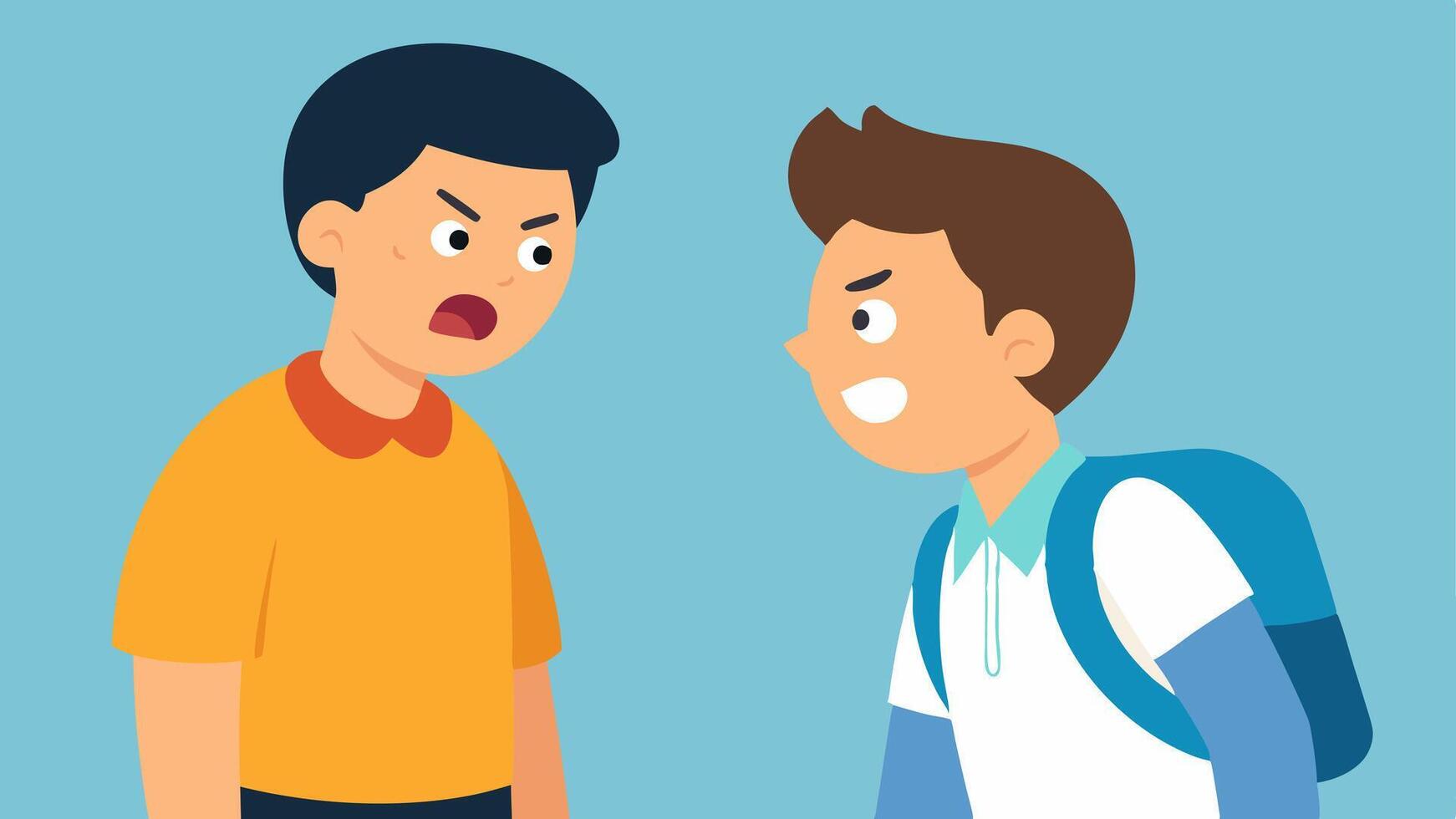 Verbal Bullying A scene where one student is standing confidently while another student is leaning in closer with an angry expression shouting insults.. vector