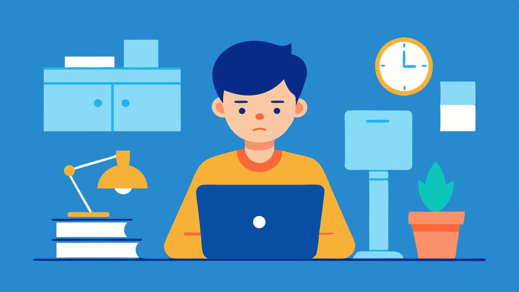 Internship Burnout An of a young person working long hours at an unpaid internship looking exhausted and overwhelmed while balancing multiple tasks.. vector