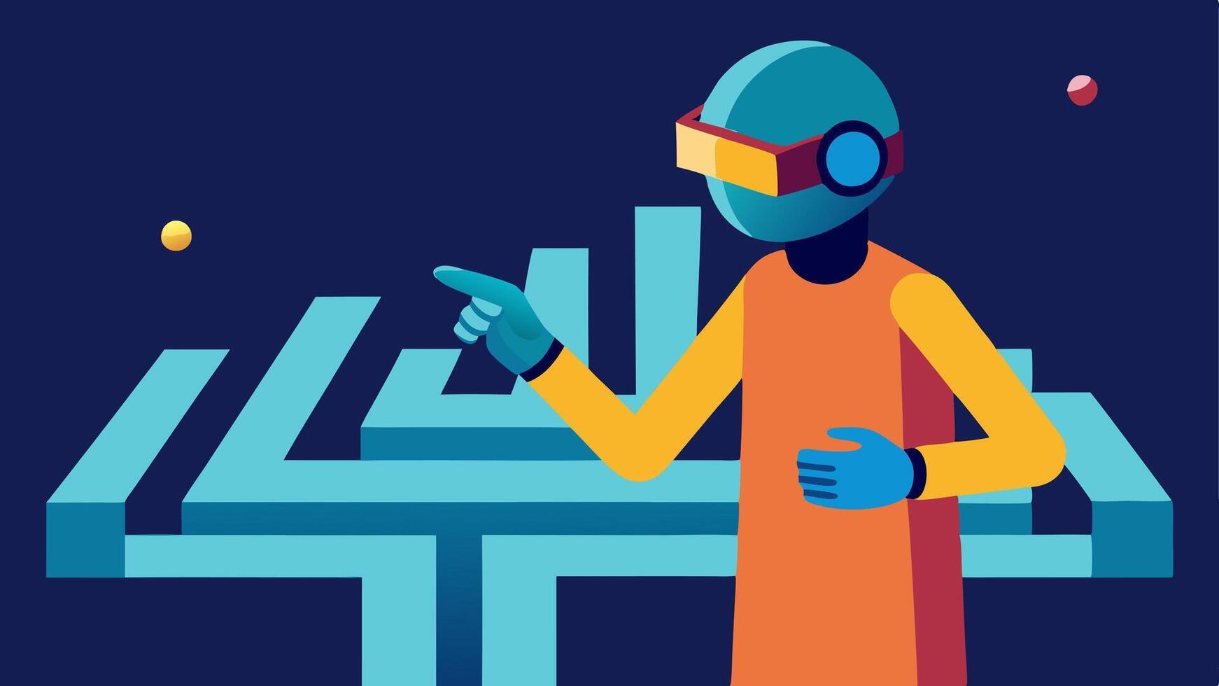 Navigating a Virtual Maze A user feeling their way through a maze projected in virtual space their gloves responding with tactile clues to help them maneuver.. vector
