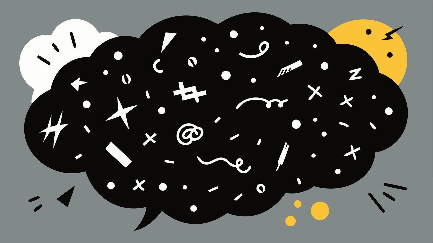 Cloudy Thought Bubble A thought bubble filled with chaotic scribbles and symbols representing distorted memories that are difficult to articulate.. vector