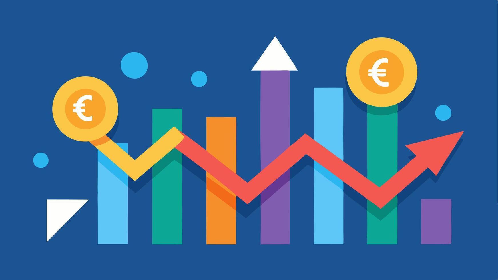 Market Trends A graphic depicting upward and downward arrows interspersed with digital coin icons symbolizing market fluctuations in the cryptocurrency trading landscape.. vector