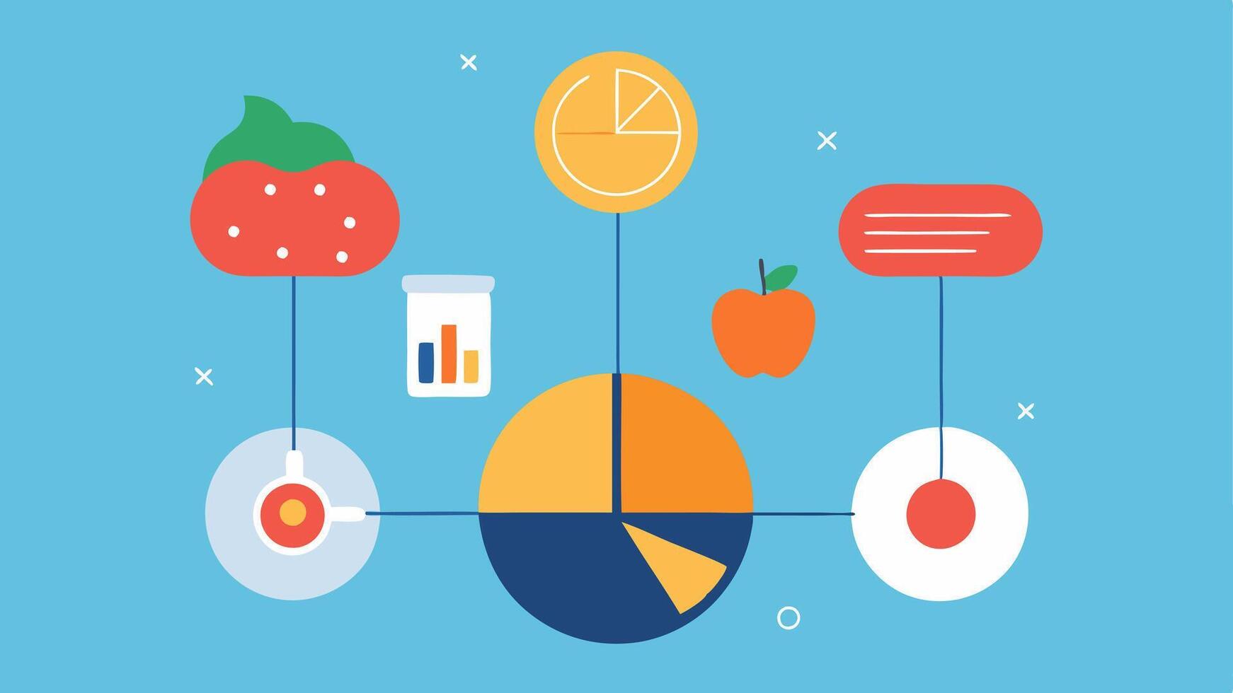 Nutritional Chart A stylized chart showing the nutritional breakdown of various meal options demonstrating how AI selects foods based on health metrics.. vector