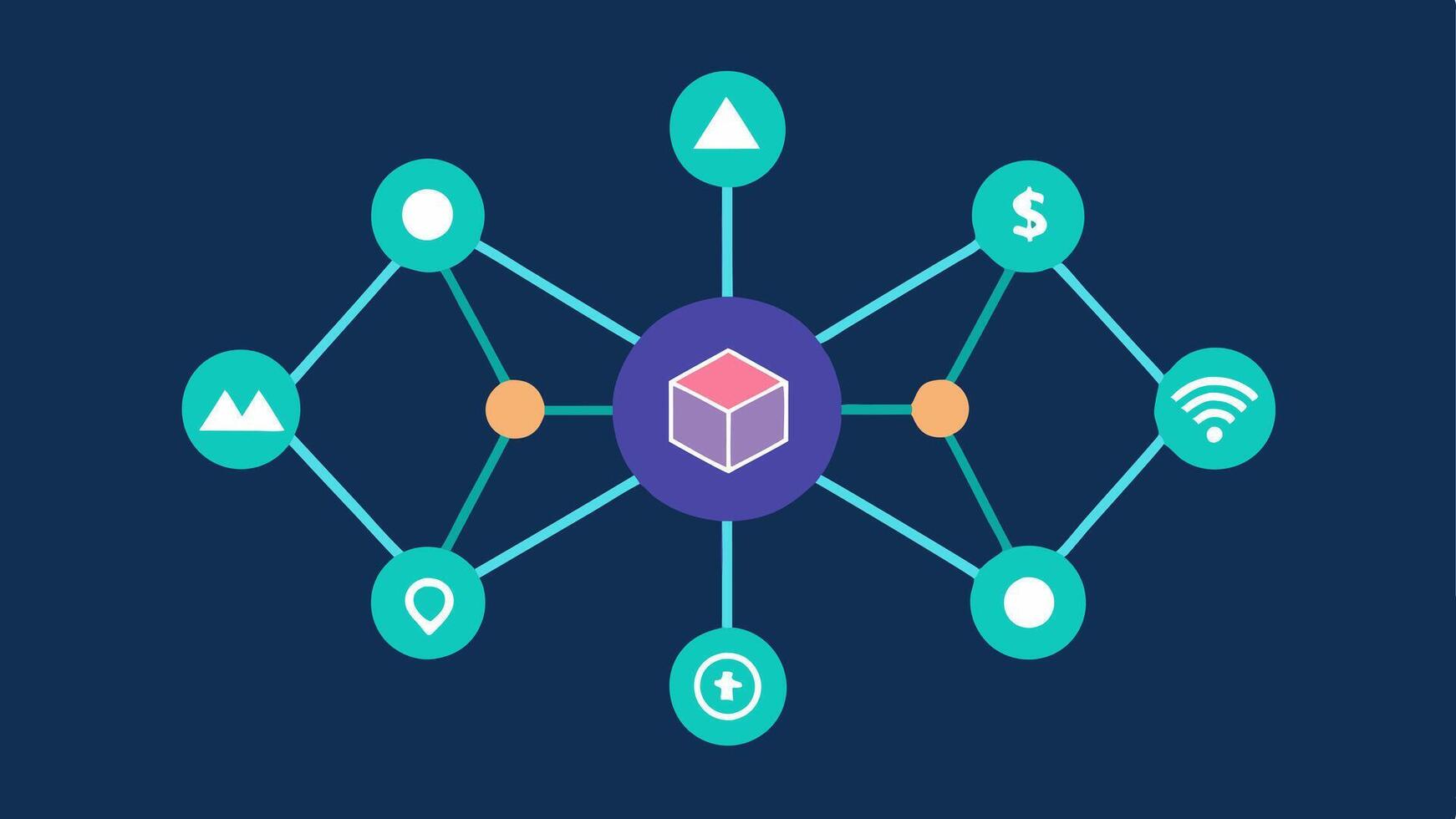 Invisible Network An abstract illustration of a network mesh with smart contract icons tered throughout representing the interconnected system operating without the need for human. vector