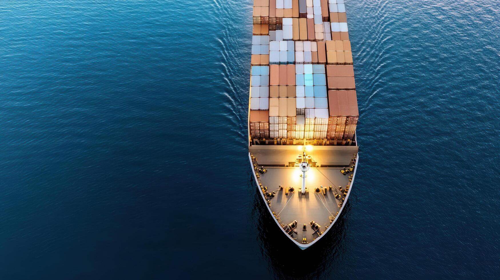 A large container ship is sailing through the ocean photo