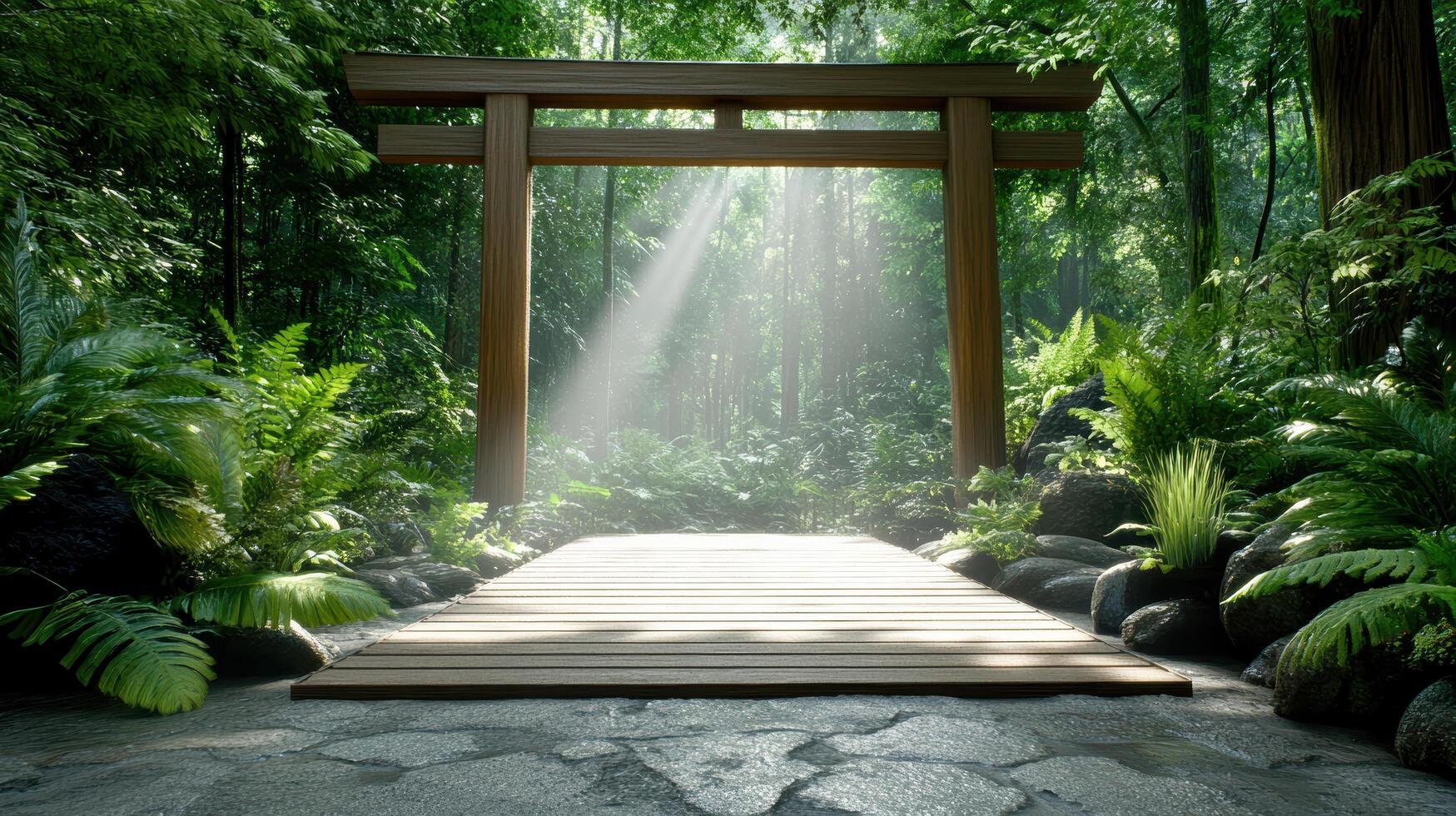 A wooden gate in the middle of a forest photo