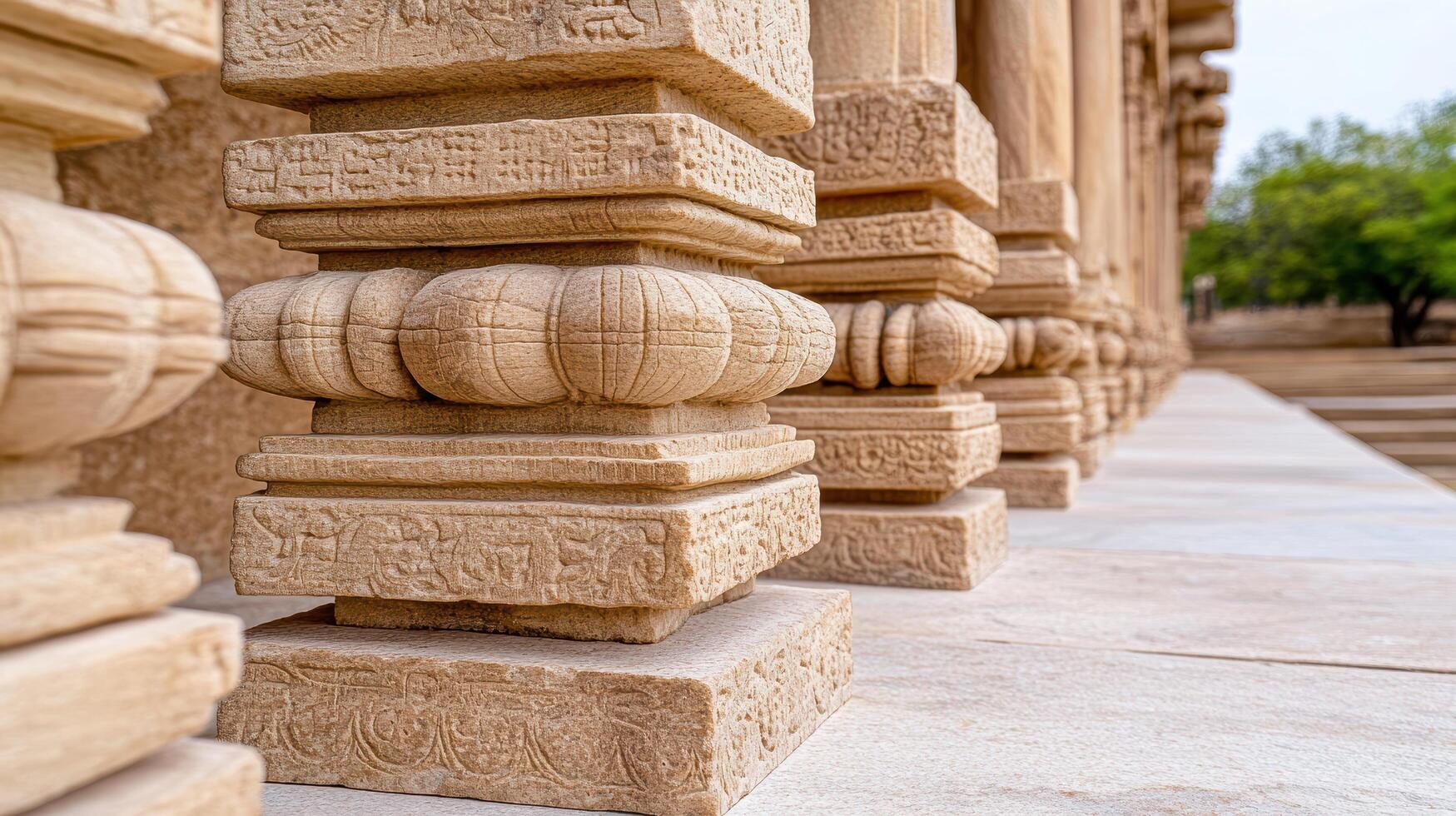 A close up of a column with carved designs photo