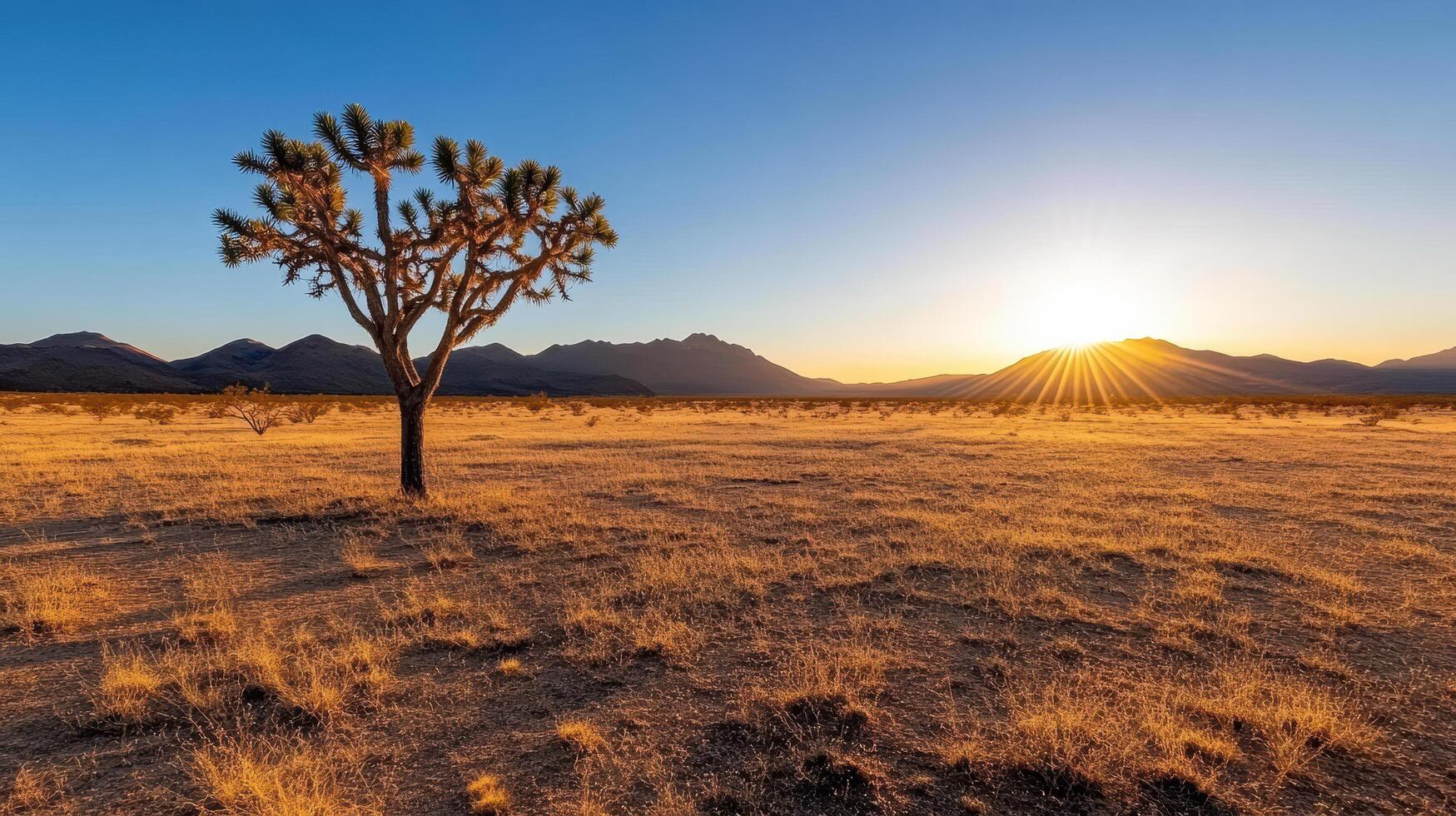 Joshua tree in the desert at sunset photo