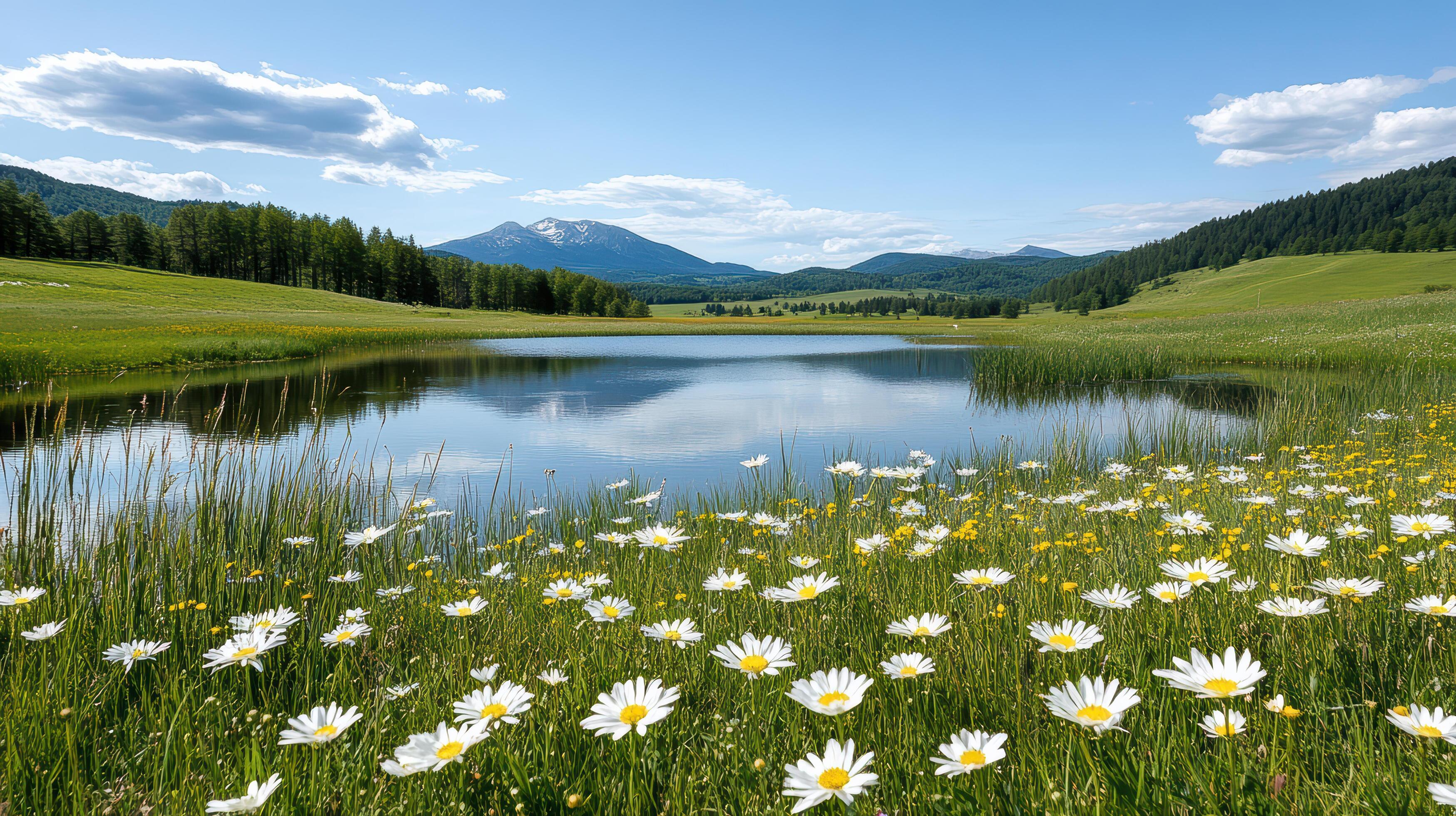 A pond surrounded by flowers 60286198 Stock Photo at Vecteezy