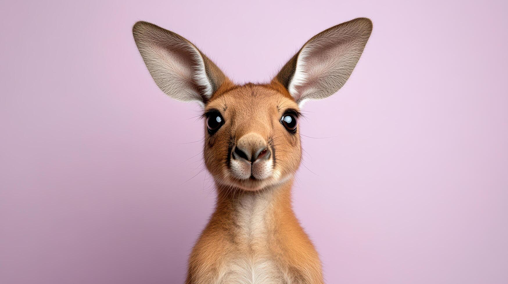 A kangaroo is looking at the camera on a pink background photo