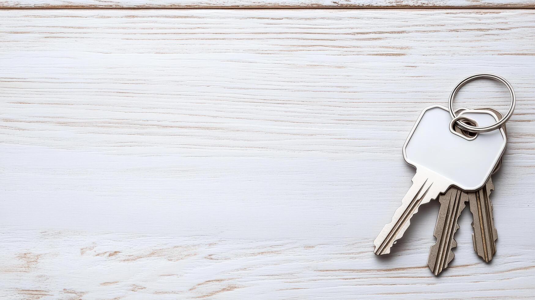 Key on a wooden table with copy space photo