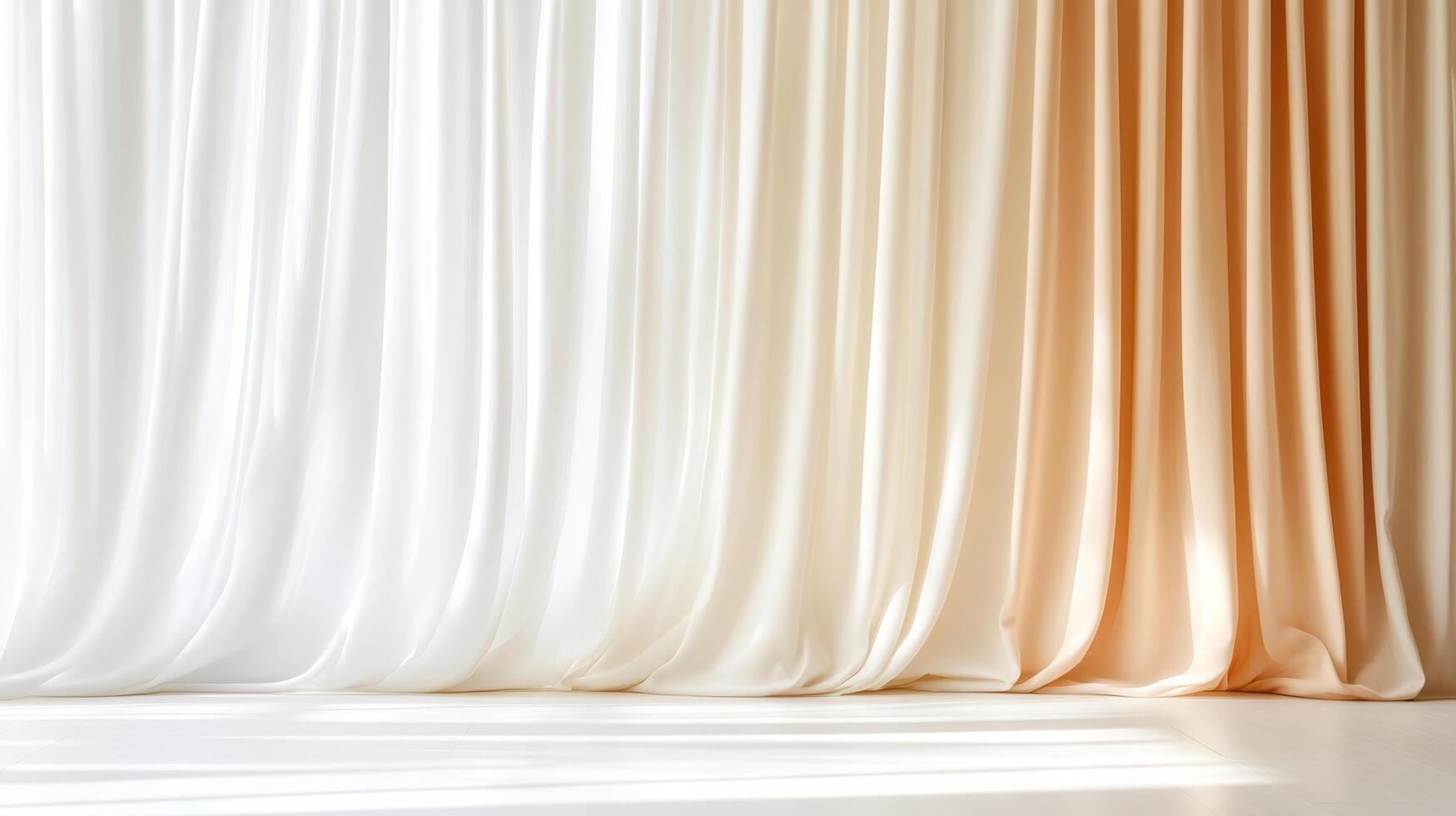 White and beige curtains in an empty room photo