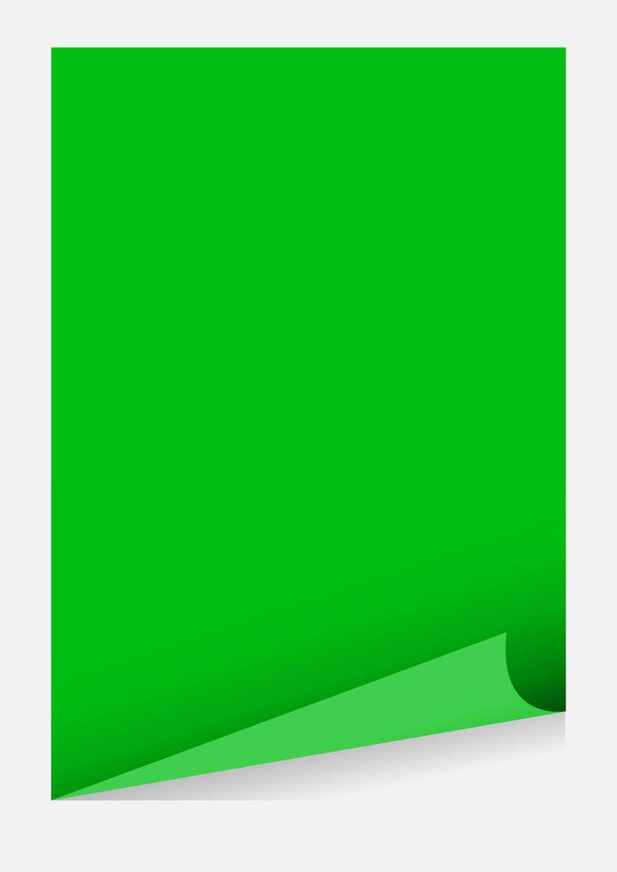 green paper with curl corner, rectangle sheet with curled corner vector