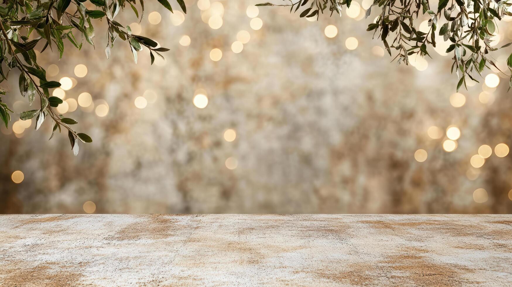 An empty table with a gold background photo