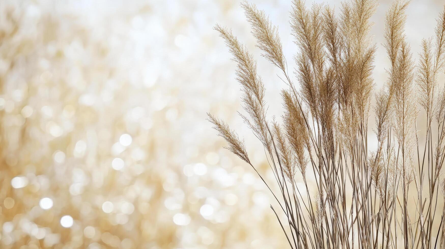 A vase of dry grasses in front of a golden background photo