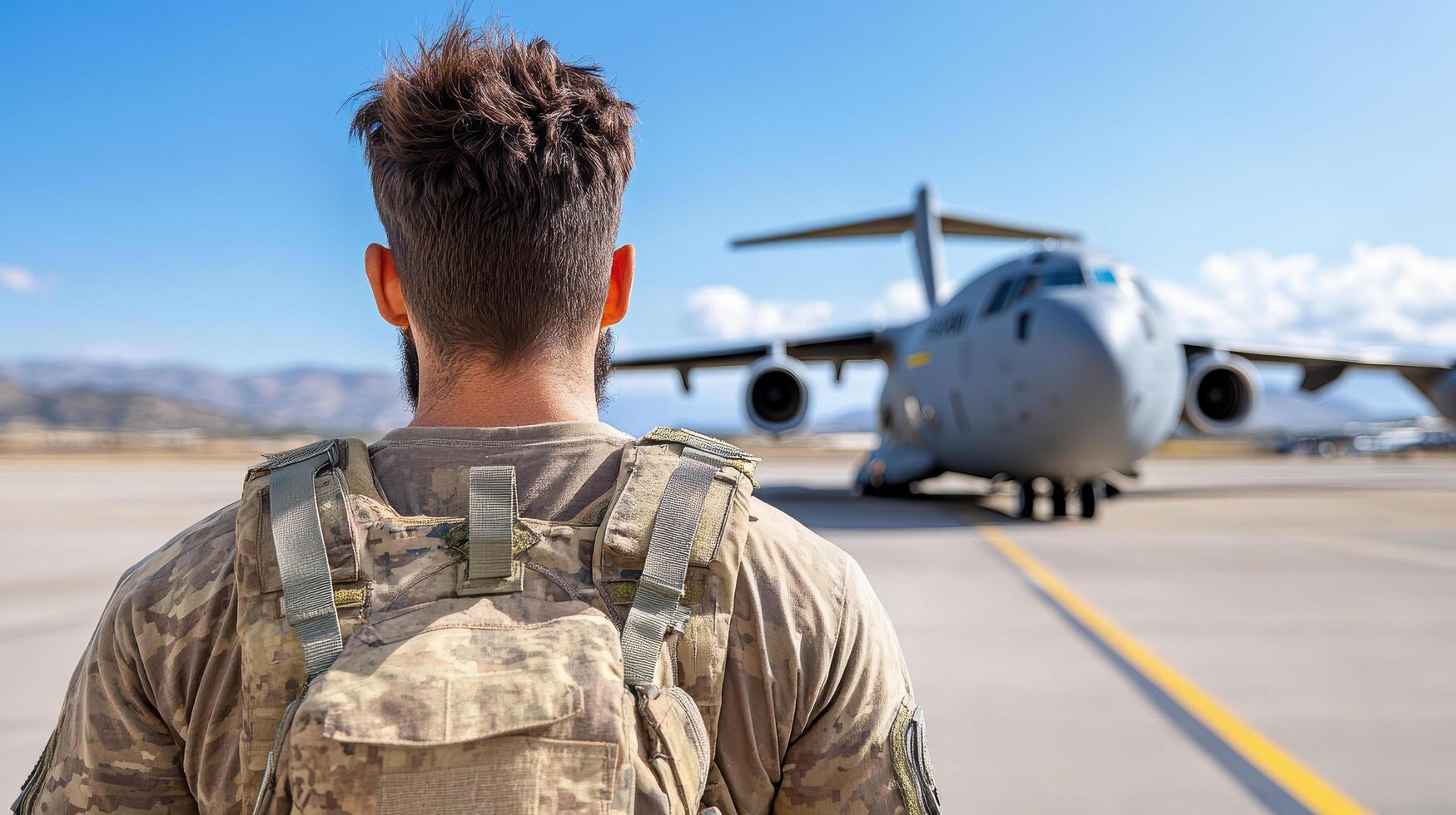 A man in a military uniform is looking at an airplane photo