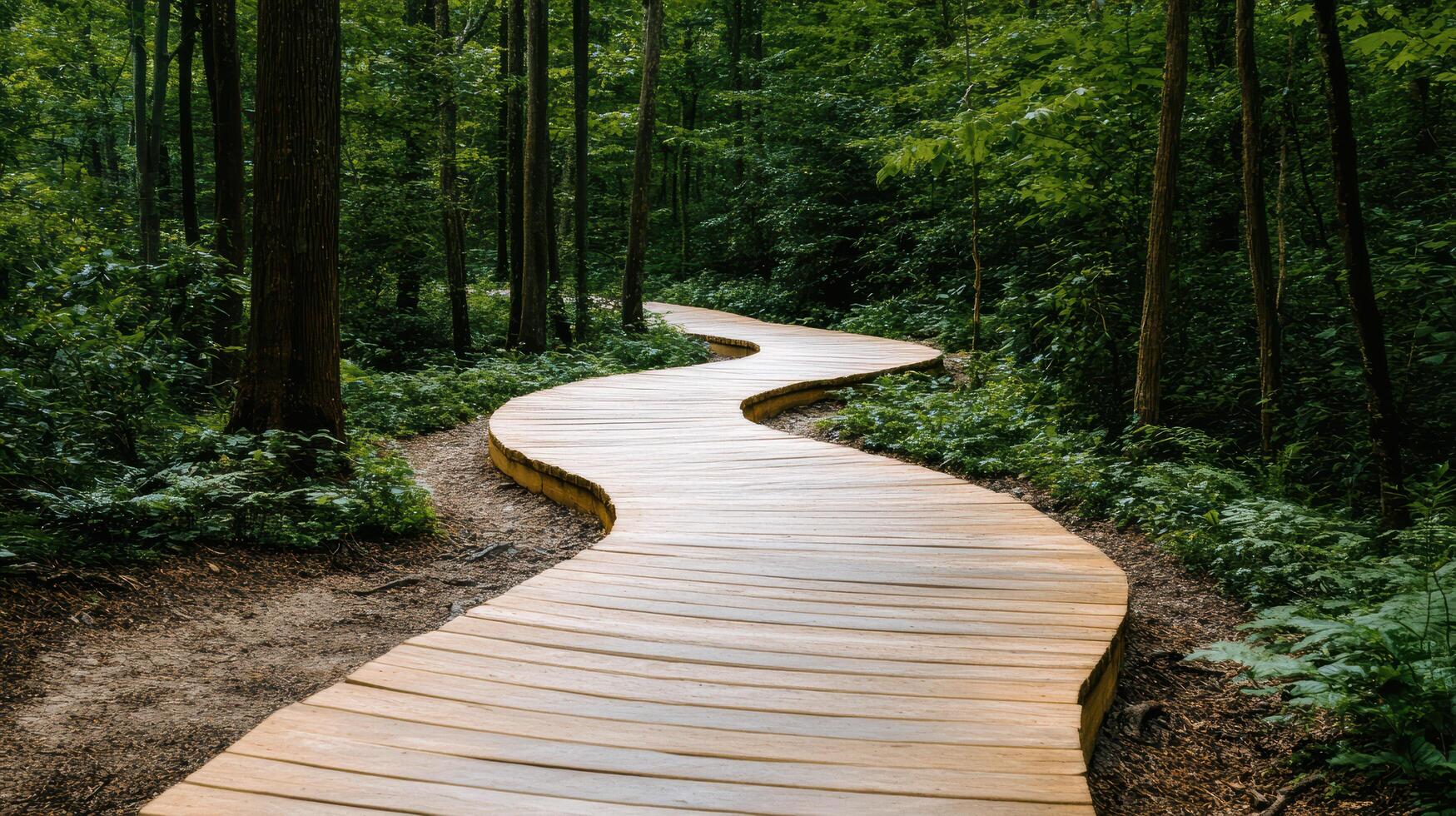 A wooden path in the woods photo