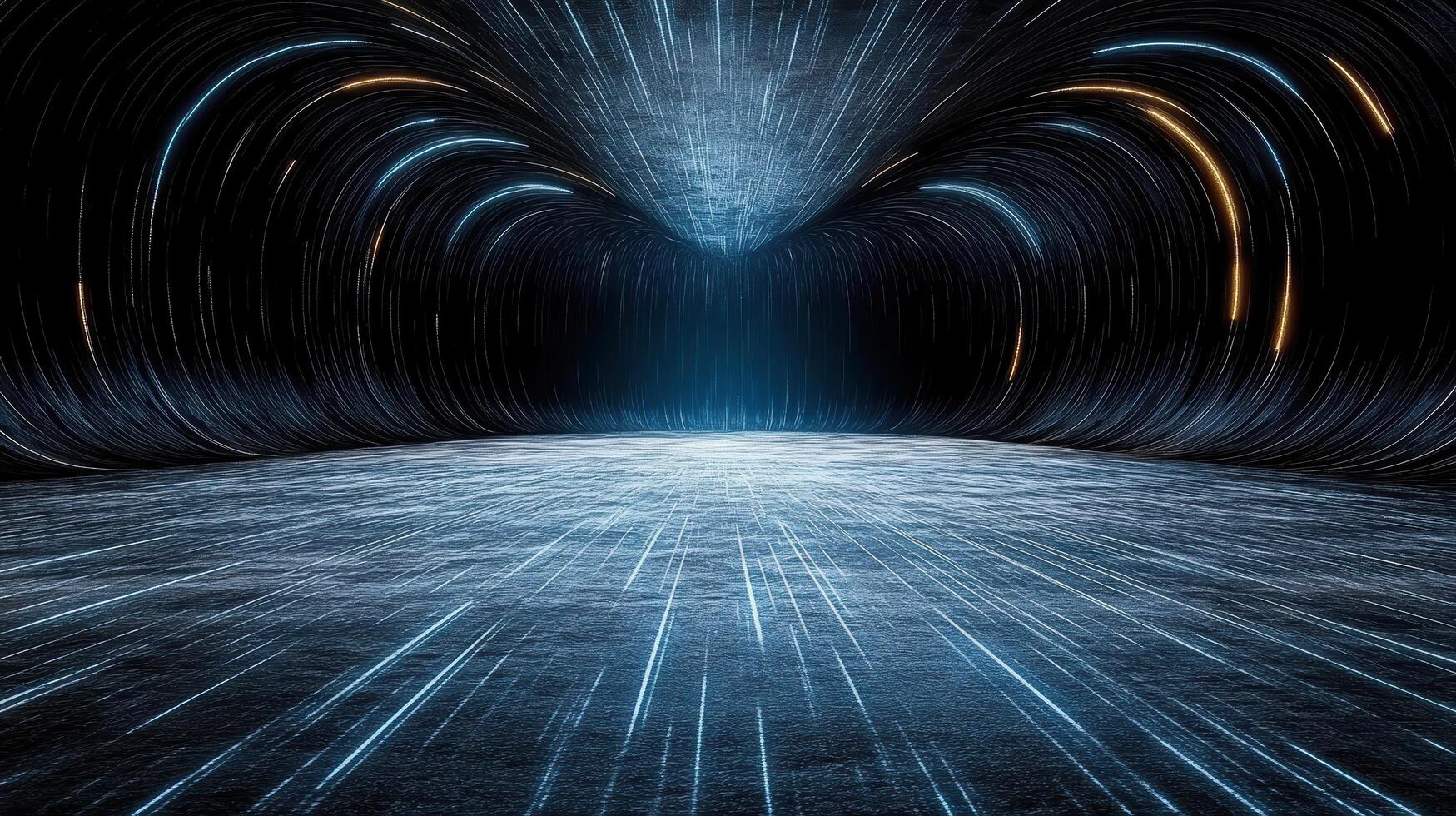 Abstract tunnel with light trails and blue light photo