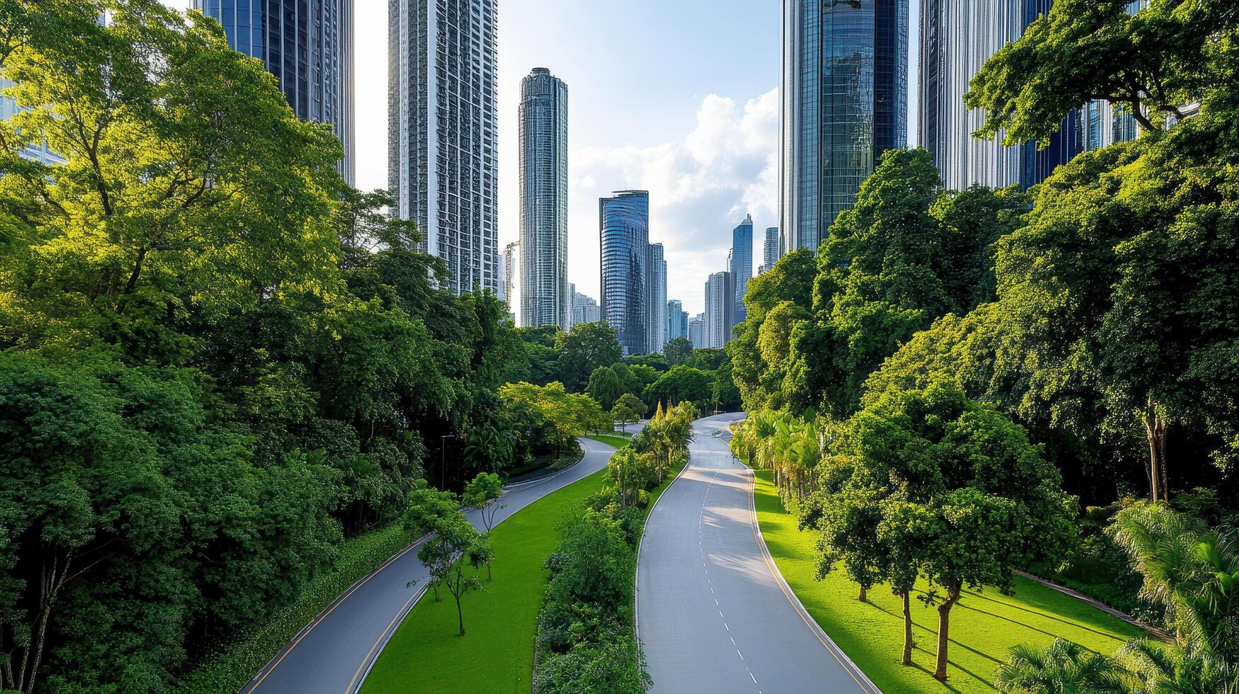 A city street with trees and buildings in the background photo