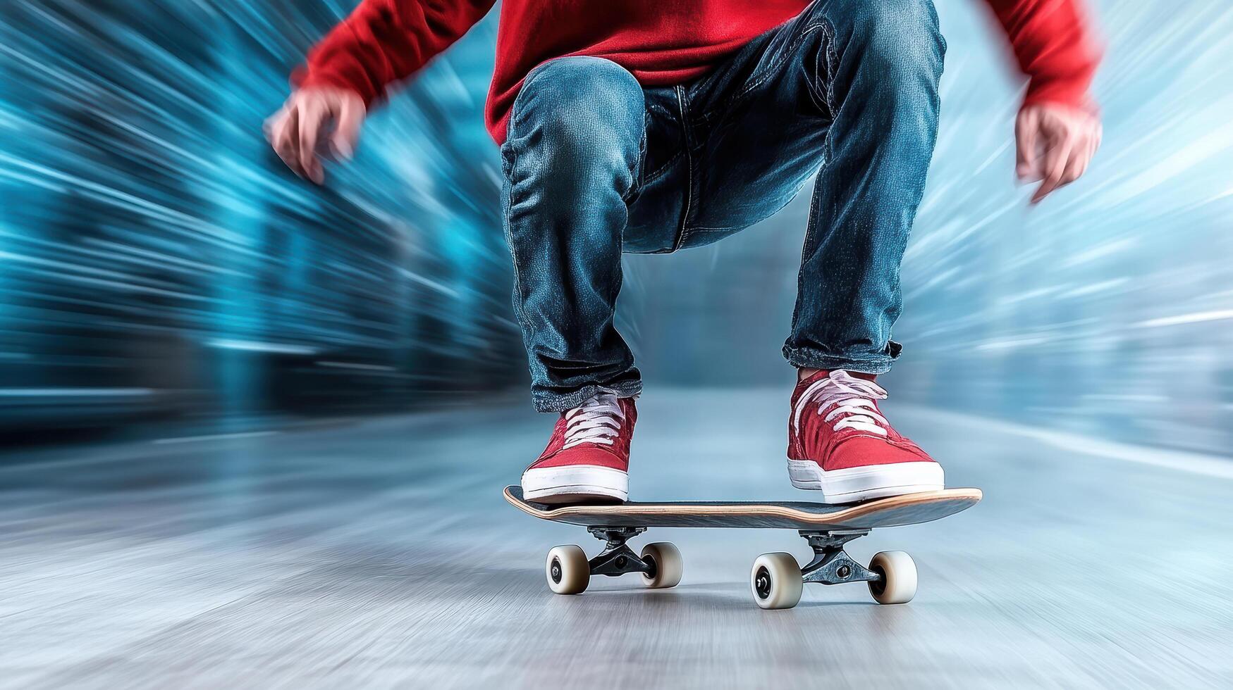 A person riding a skateboard on a moving floor photo