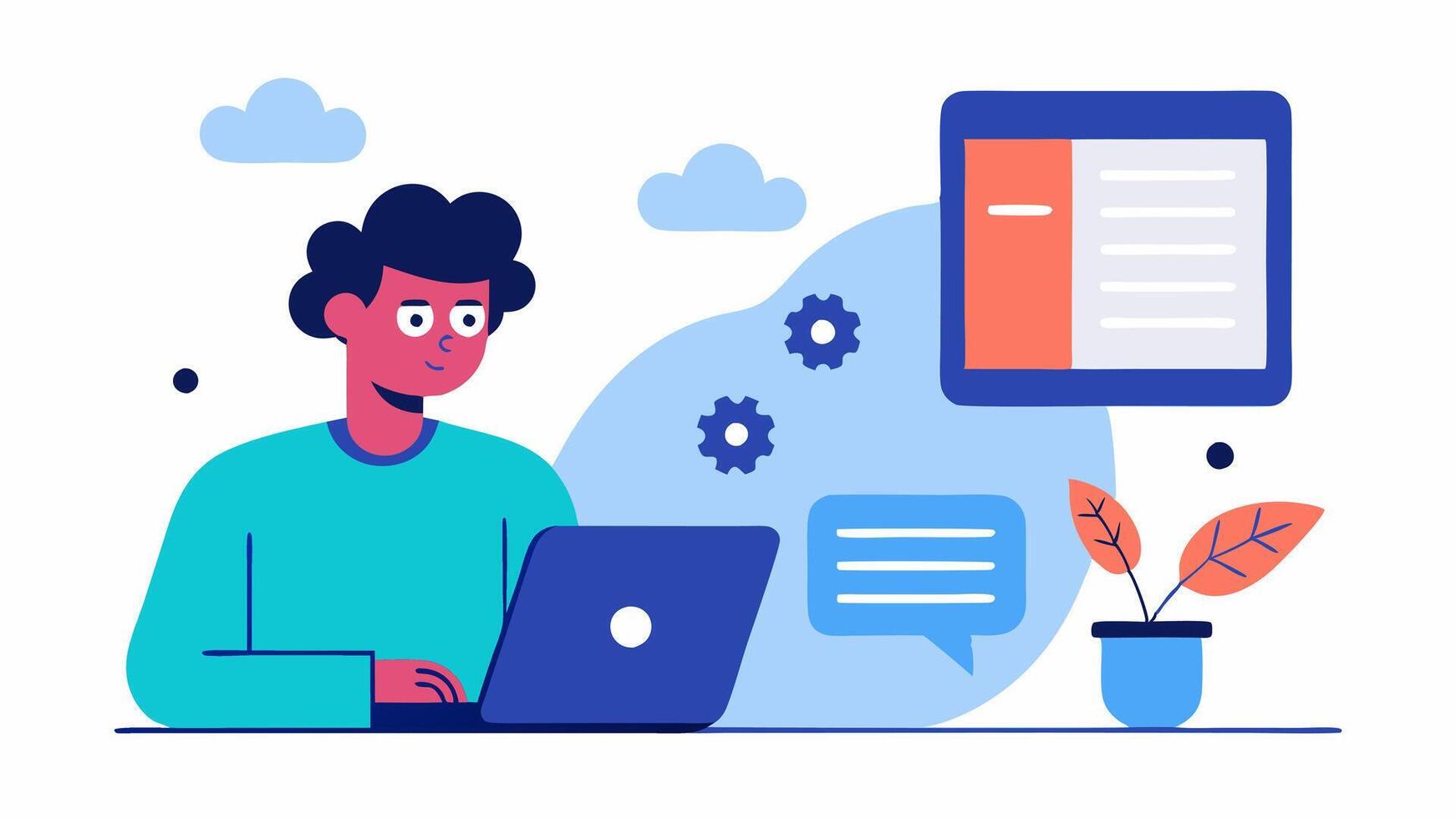 Literary Analysis AI A novelist analyzing their draft with an AI application that highlights themes and suggests plot twists with visual indicators of emotional impact.. vector