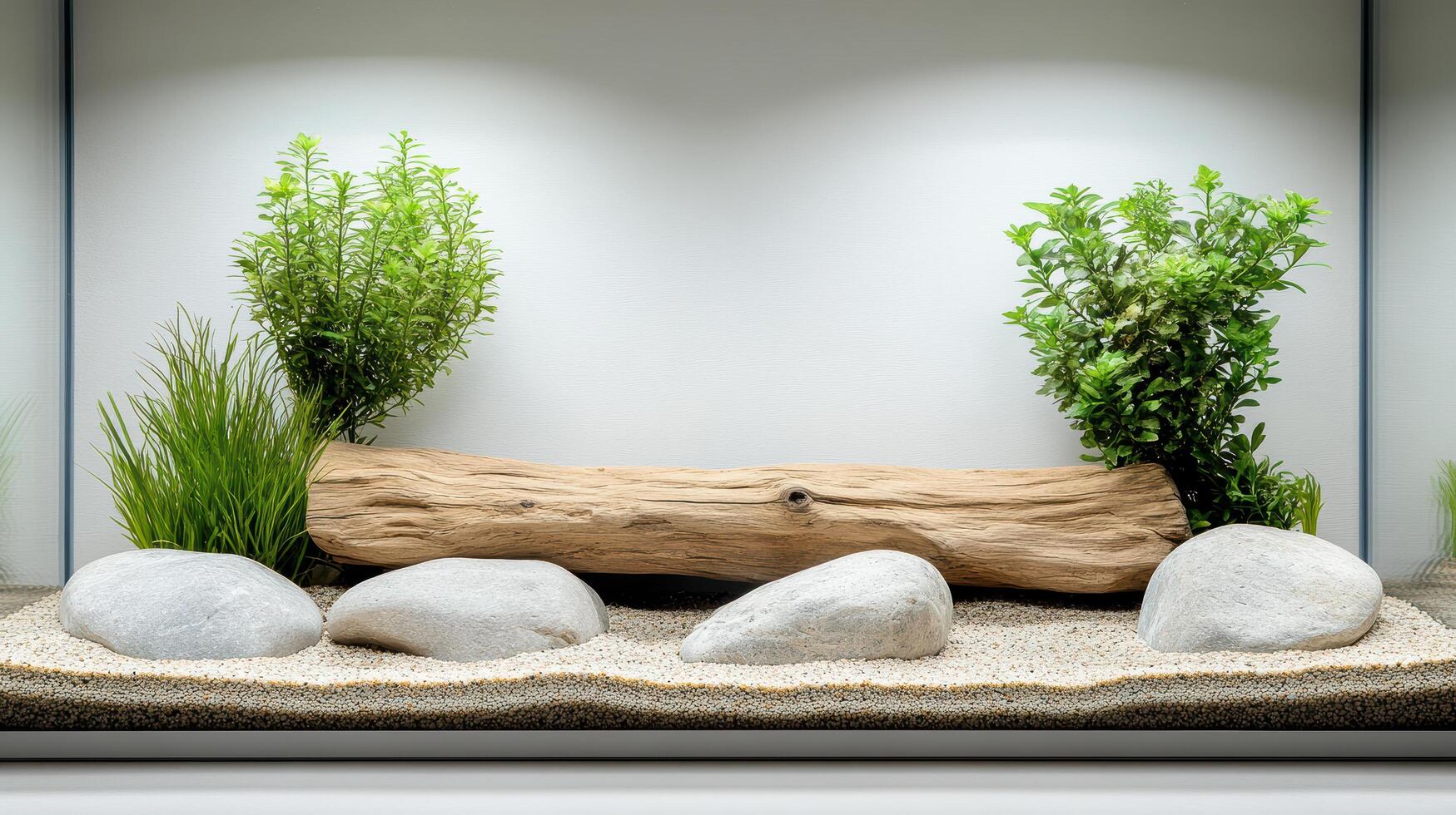 A small aquarium with rocks and plants photo