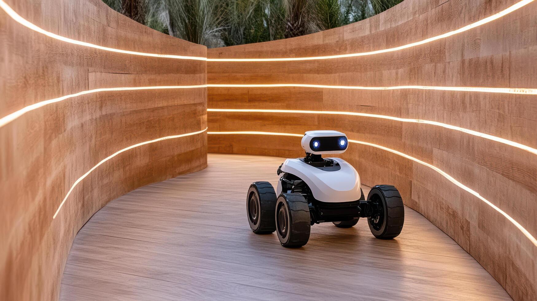 A robot is driving down a curved path photo