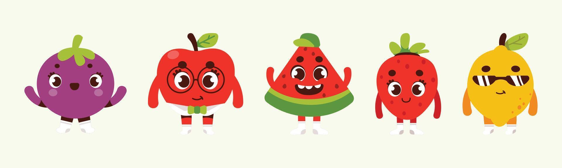 Whimsical fruity characters illustration offering an enchanting visual treat vector