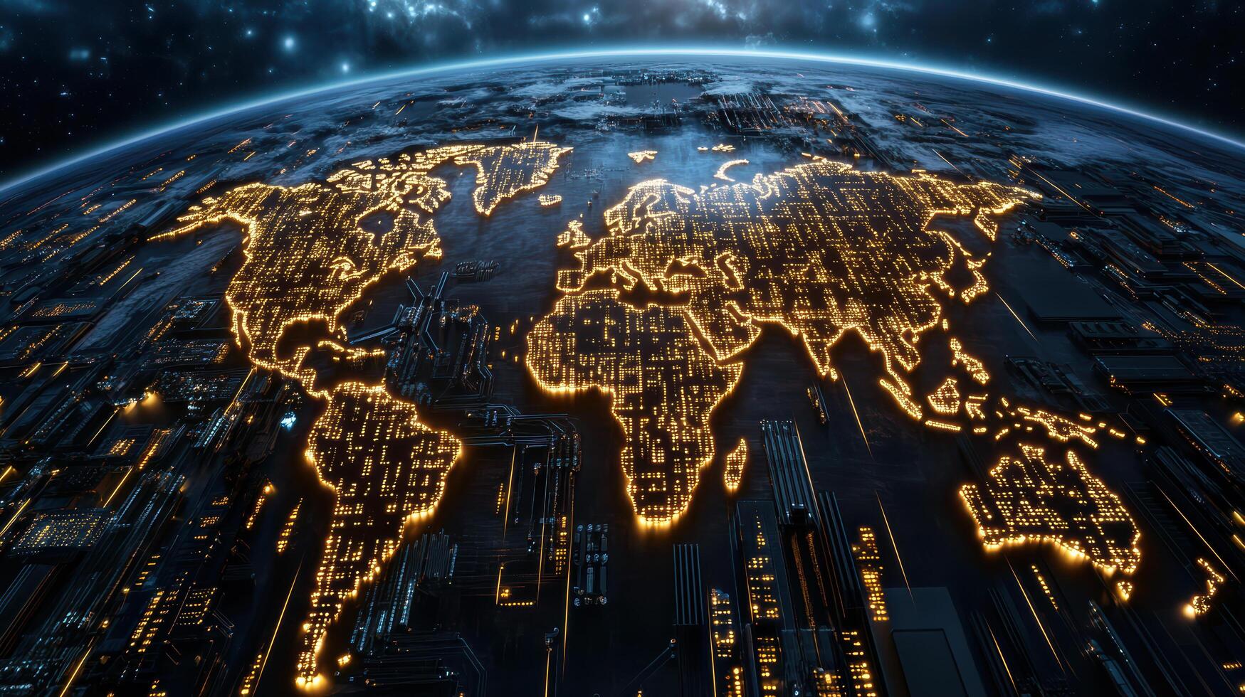 The world map is glowing in the dark photo