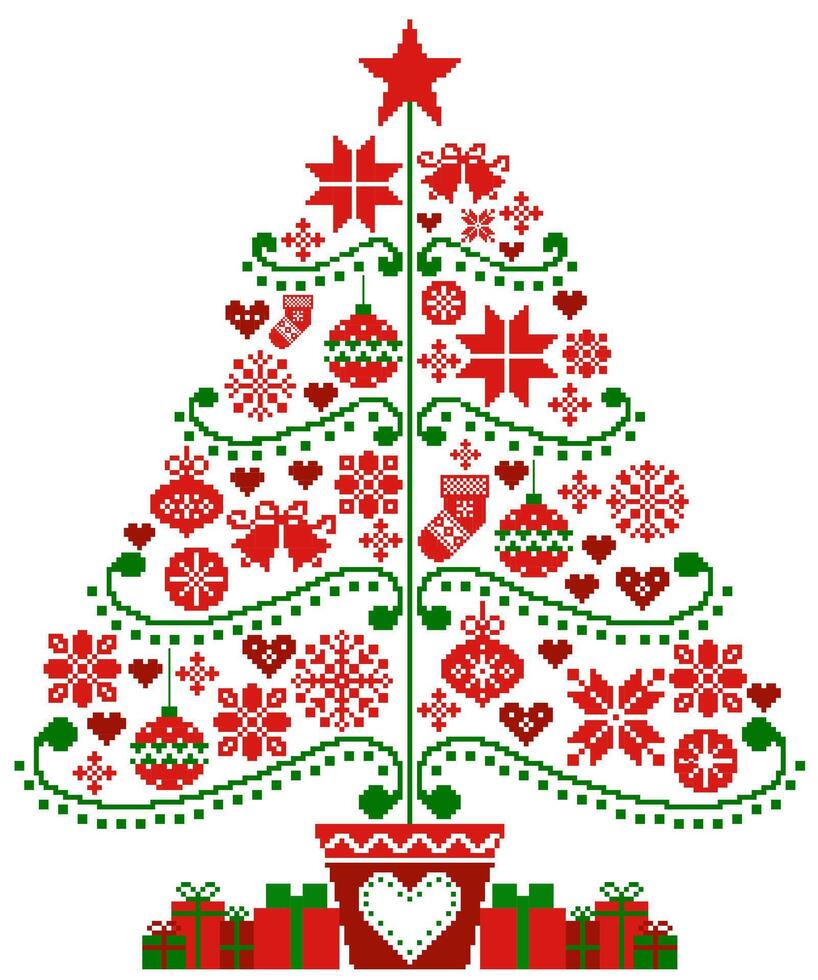 Christmas tree pattern illustration for decoration and decoration, Christmas wallpaper, curtains, fabric, background, embroidery, embroidery and various Christmas prints. vector