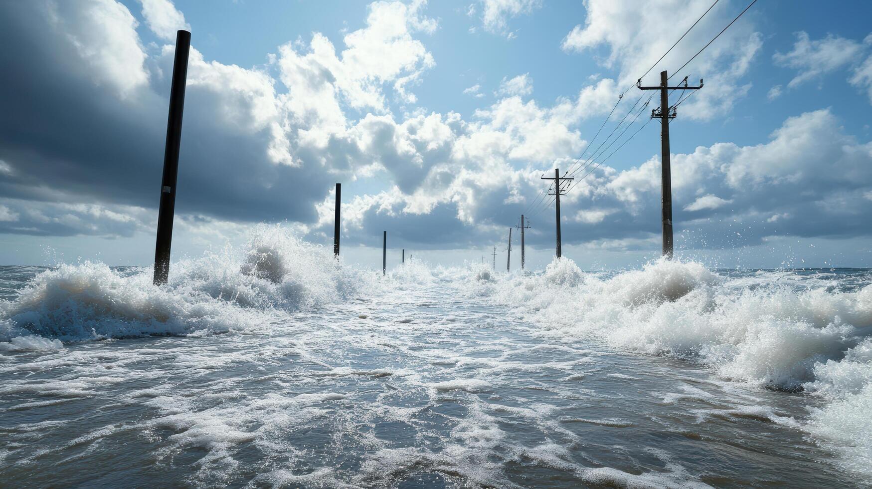 A view of the ocean with waves crashing into the shore photo