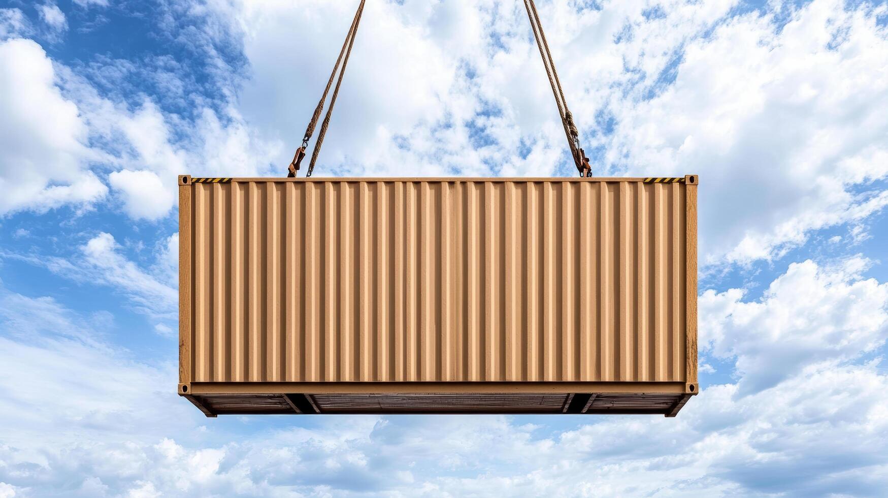 A large wooden crate is being lifted by a crane photo