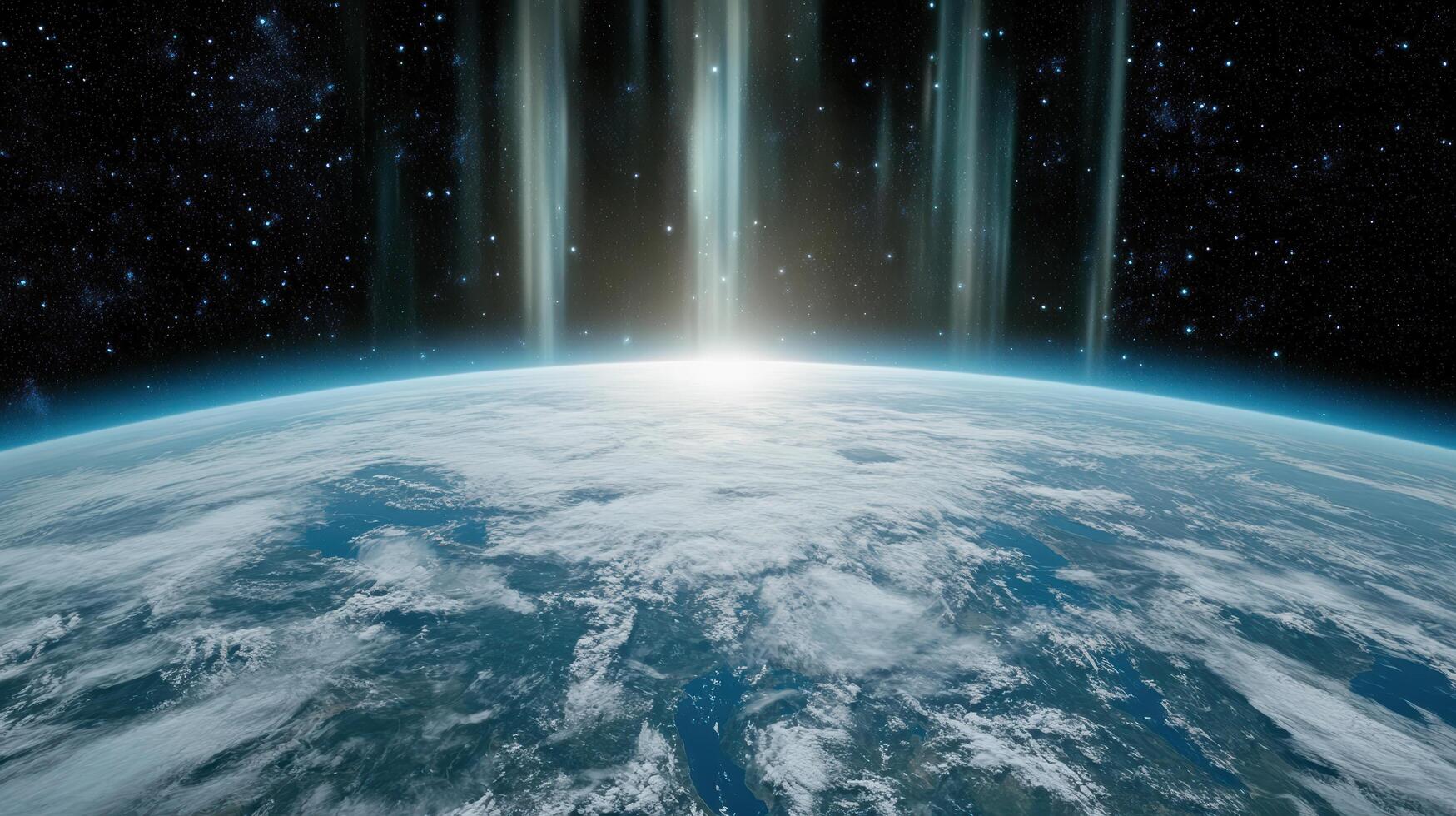 The earth is seen from space with bright lights photo
