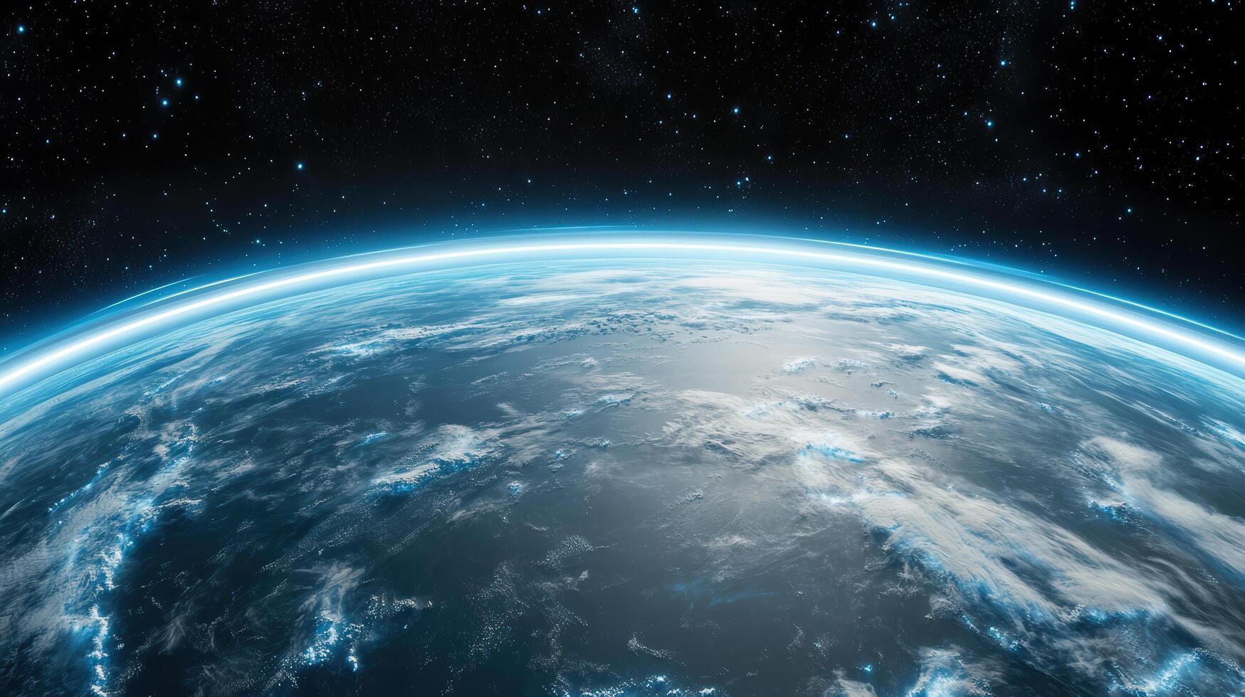 The earth is seen from space with blue lights photo
