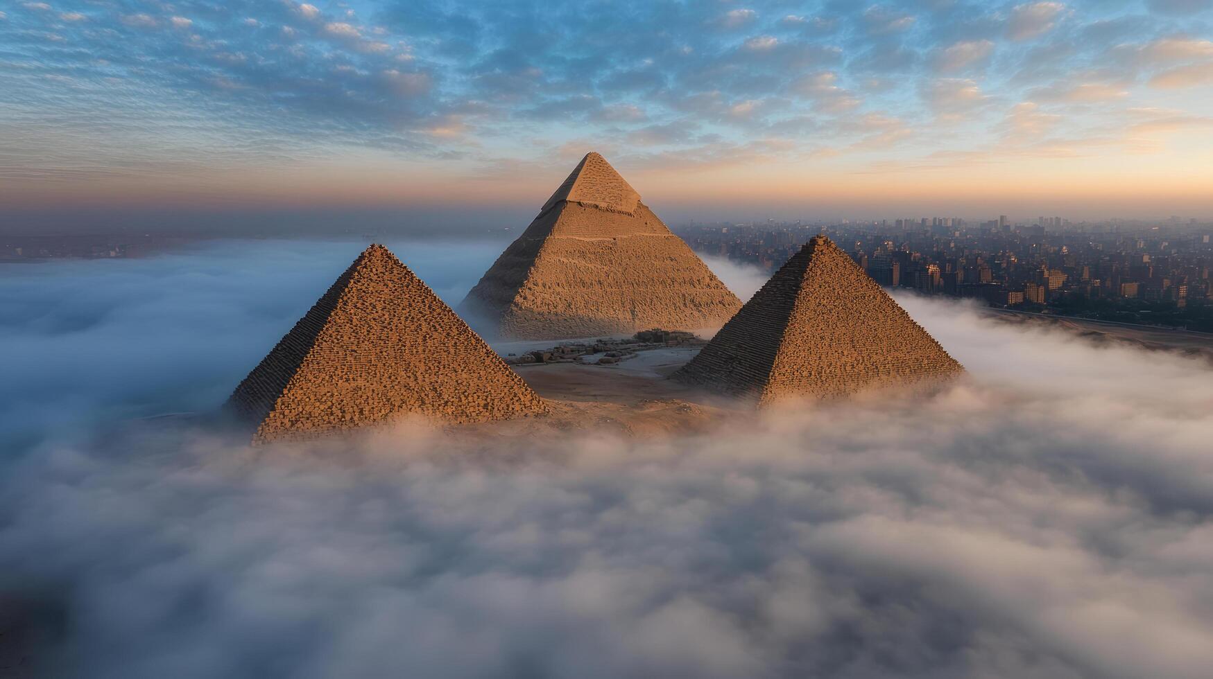 The pyramids of giza in the clouds photo