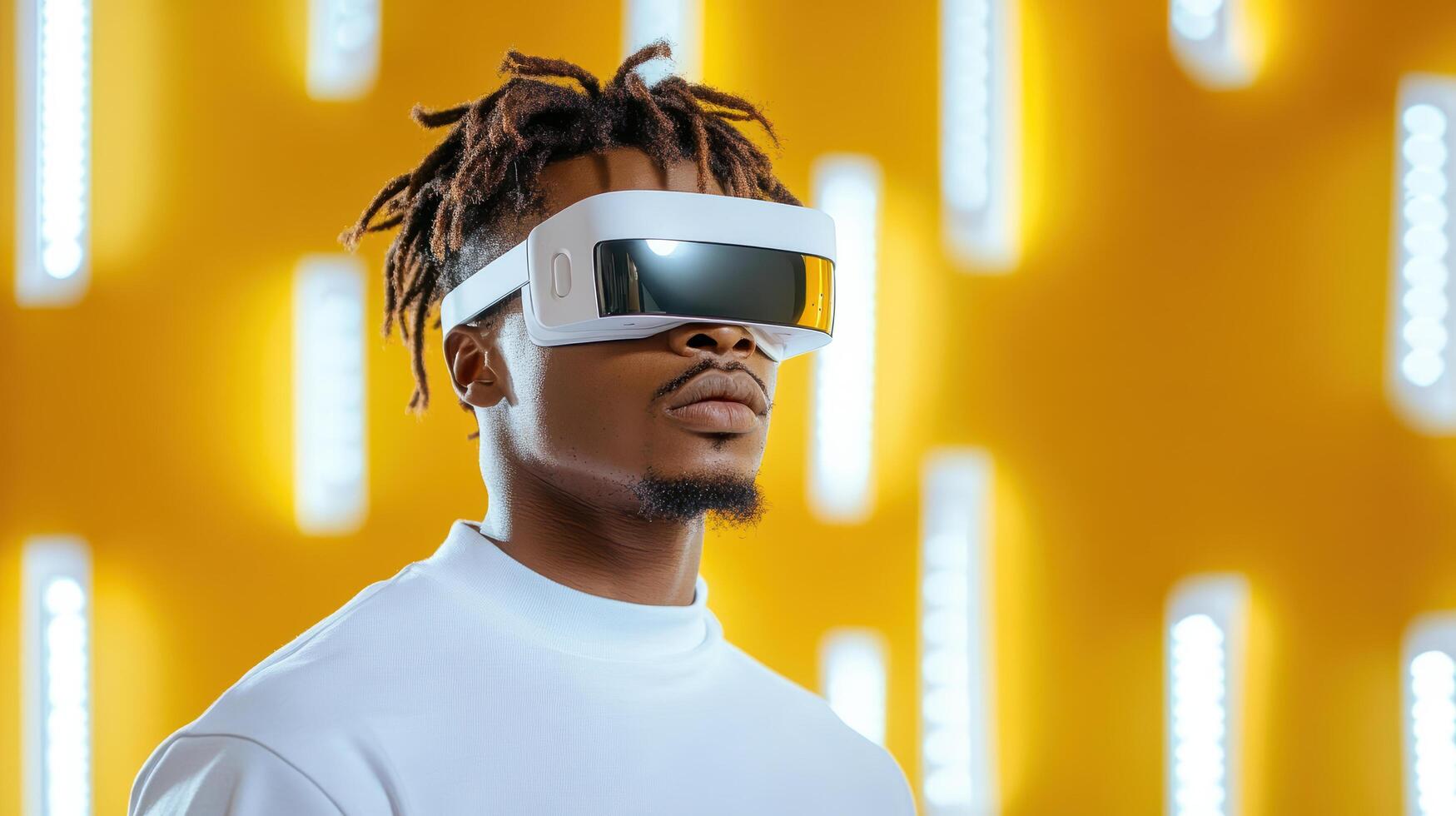 A man wearing a white shirt and a pair of virtual glasses photo