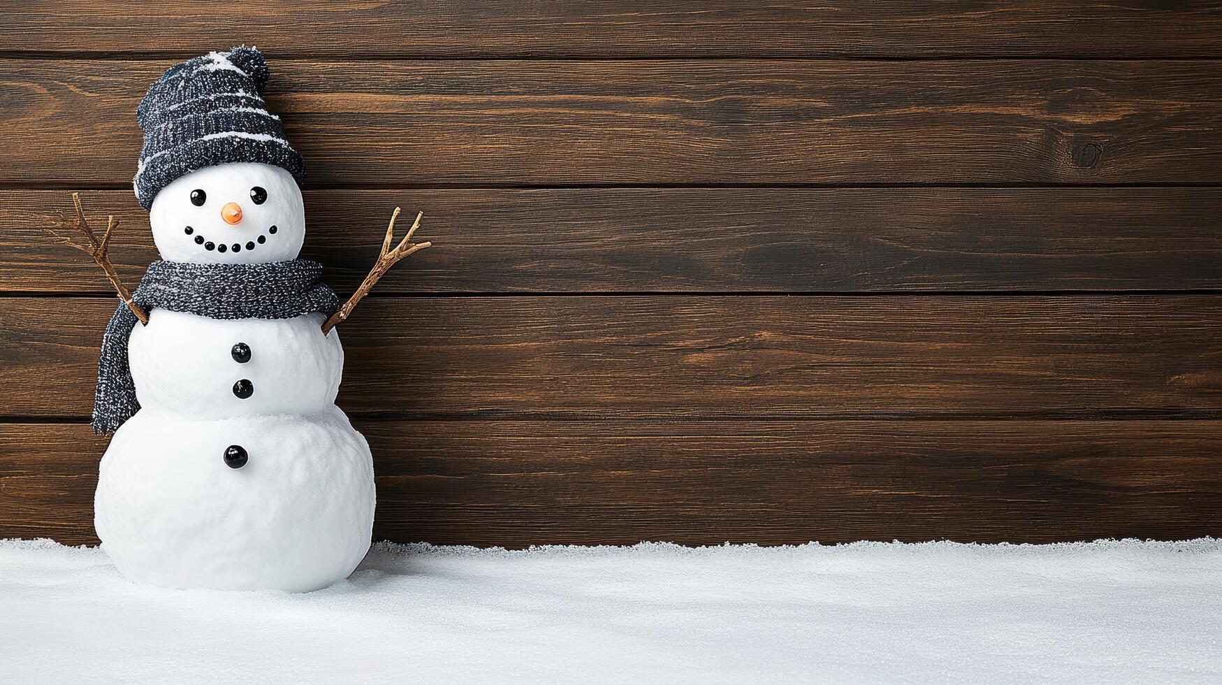 A snowman is standing in the snow photo