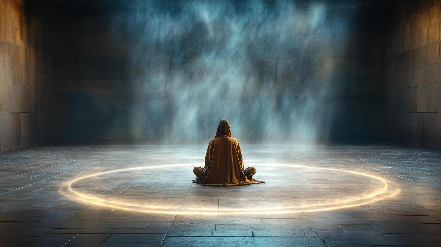 A person sitting in a circle with water coming out of it photo